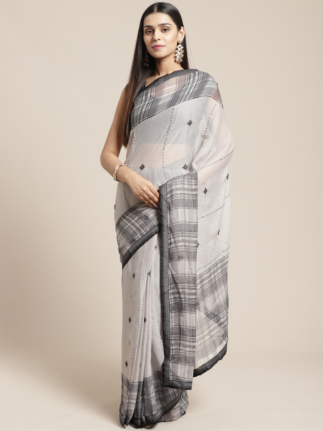 

Mitera Grey Embroidered Saree