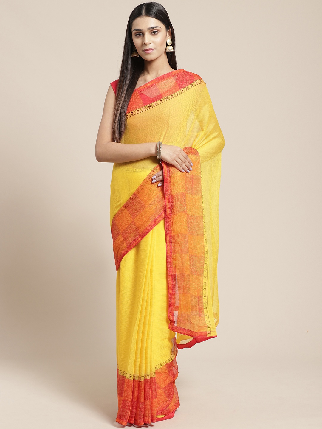 

Mitera Yellow Solid Saree