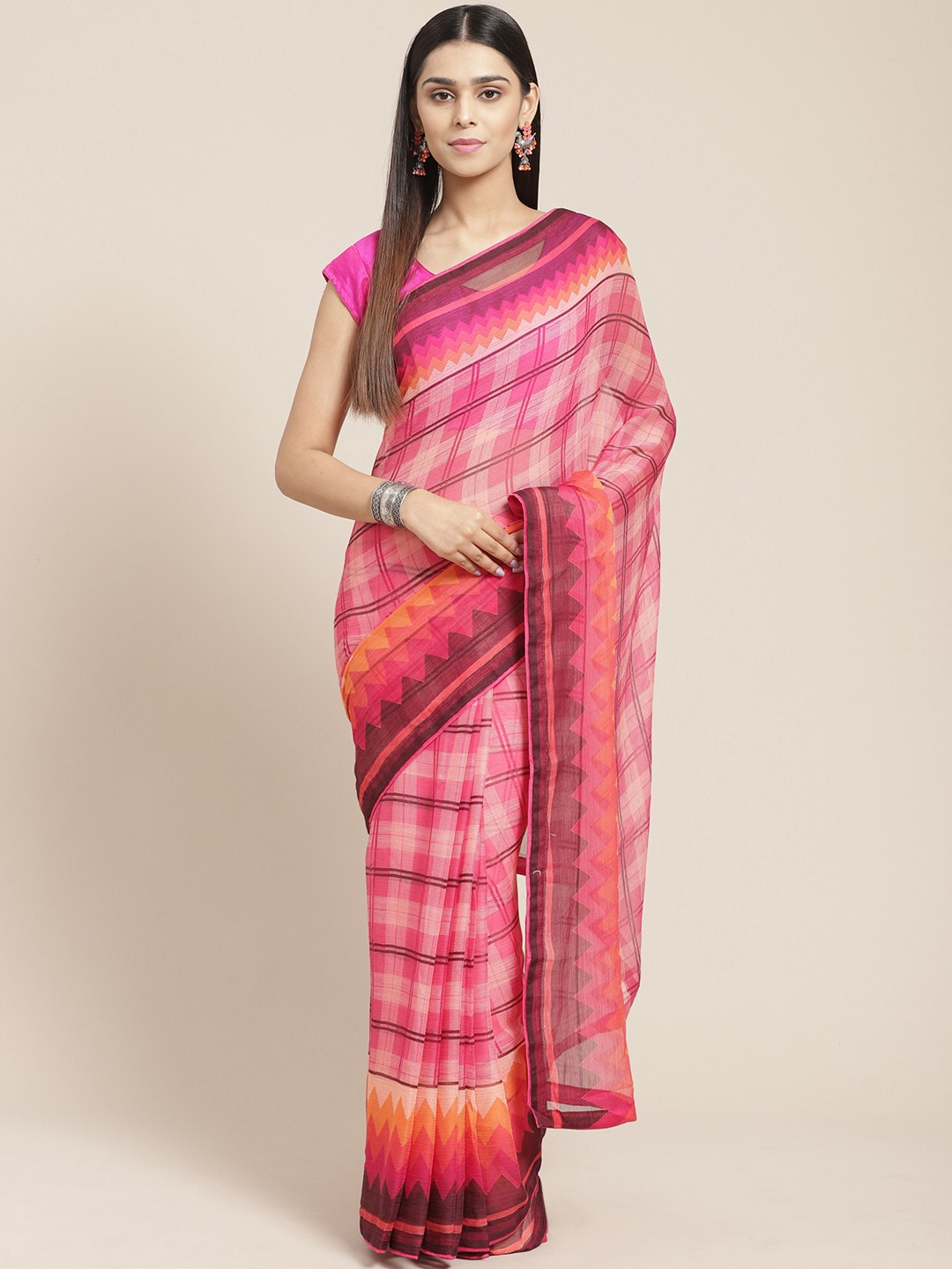 

Mitera Pink Checked Saree