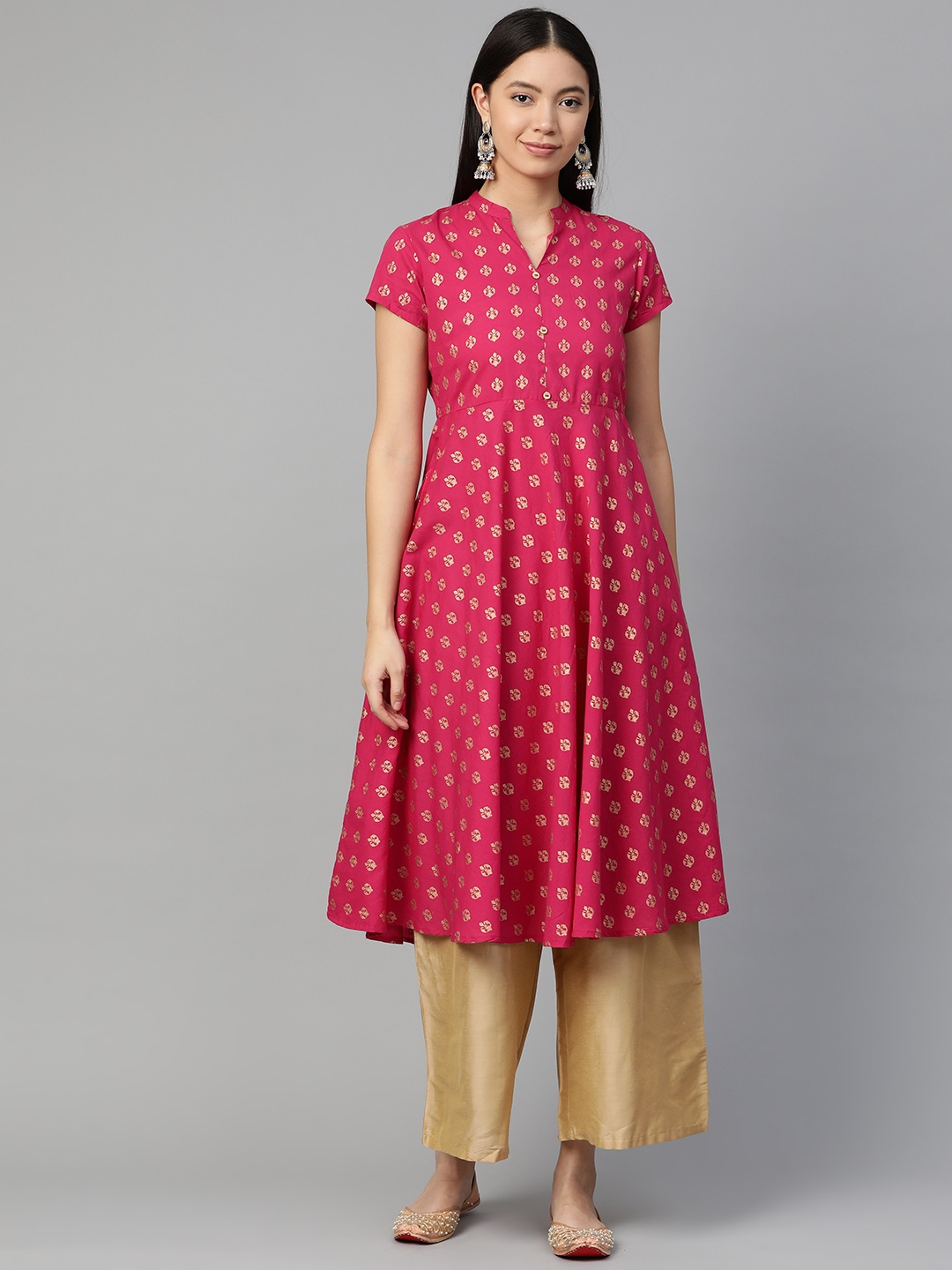 

Sangria Women Magenta & Golden Printed A-Line Kurta