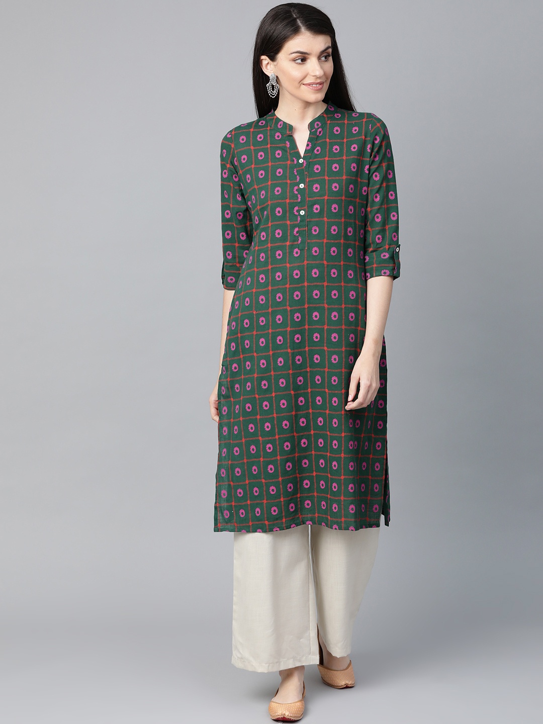 

Sangria Women Green & Red Checked Straight Kurta
