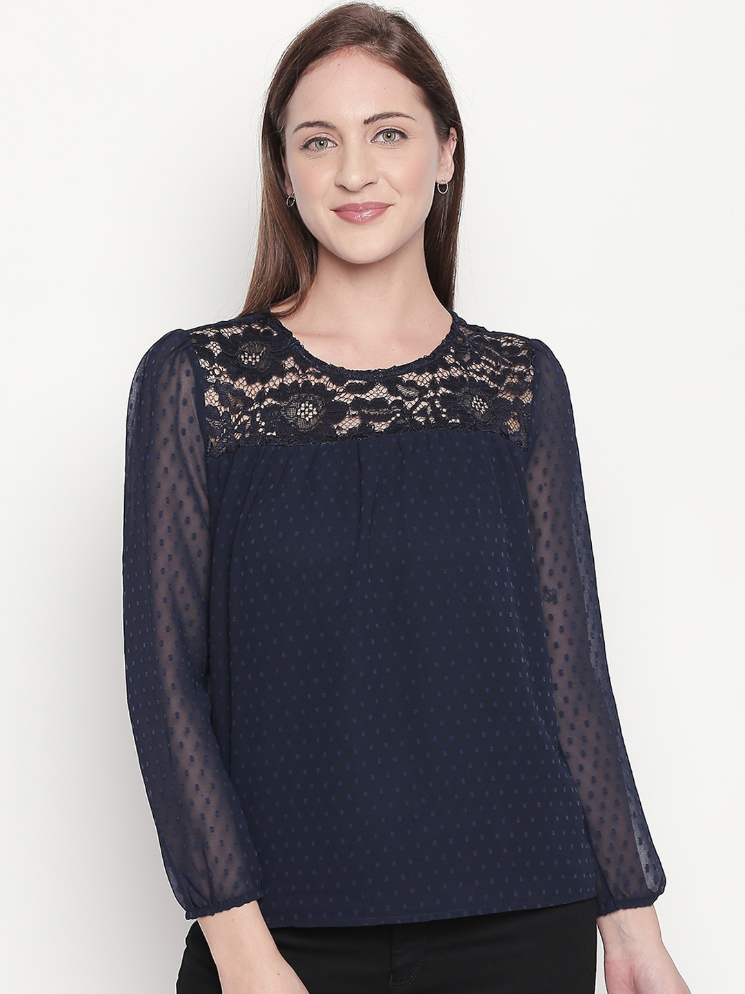 

Honey by Pantaloons Women Navy Blue Self Design Top