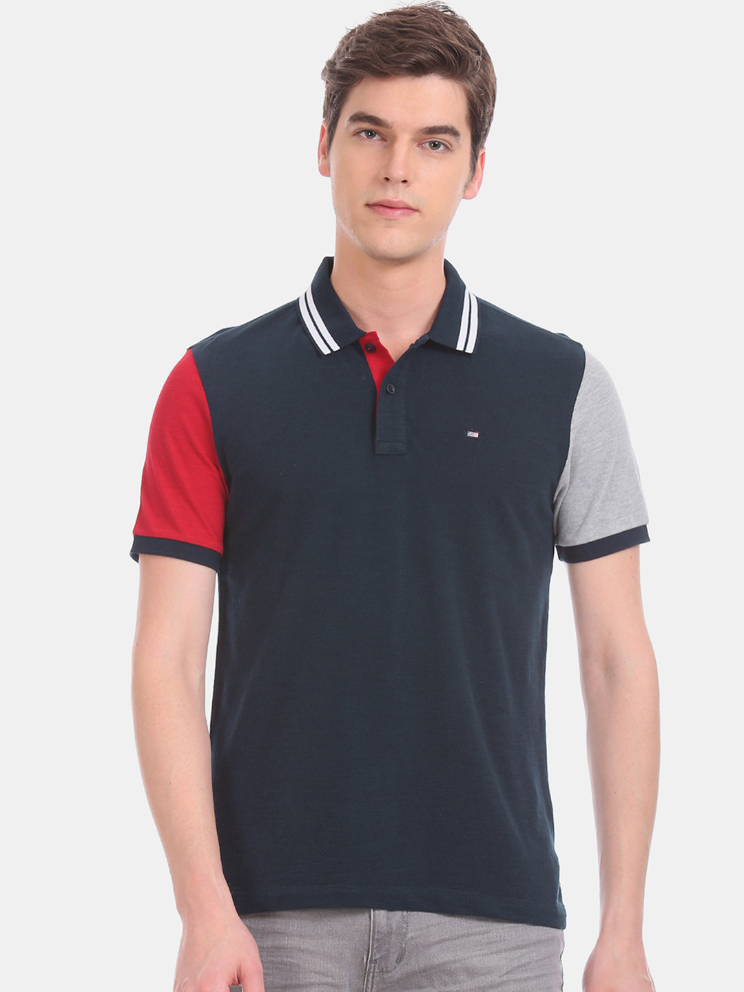 

Arrow Sport Men Navy Blue Solid Polo Collar Pure Cotton T-shirt