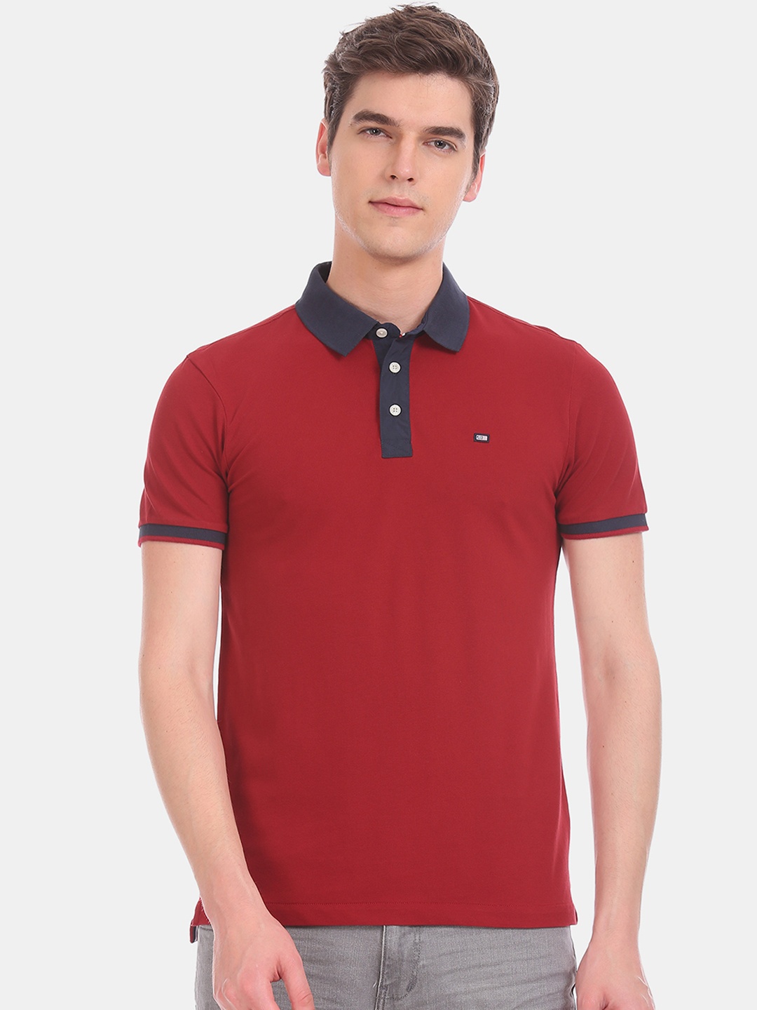 

Arrow Sport Men Red Solid Polo Collar T-shirt