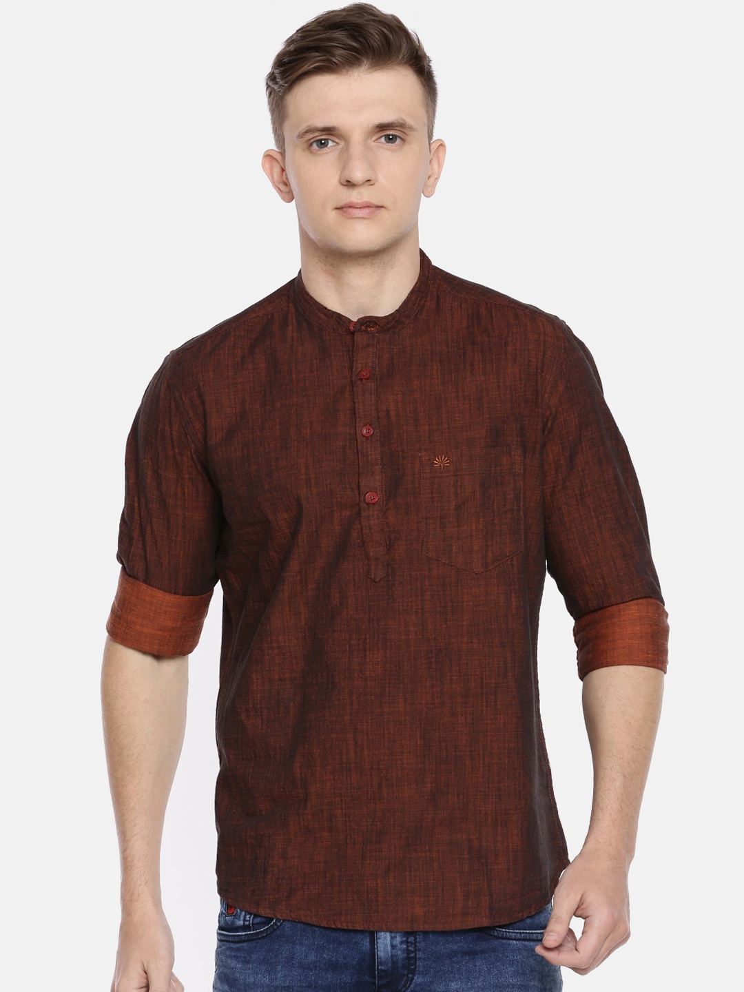 

Chennis Men Rust Brown Solid Straight Kurta