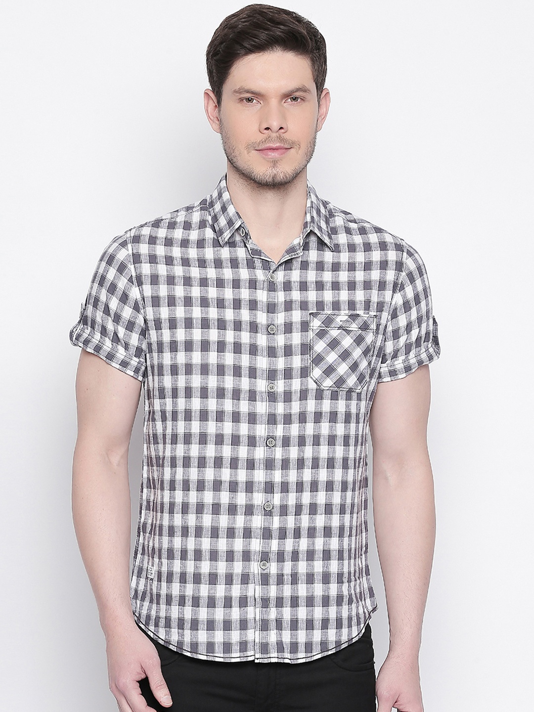 

Mufti Men White & Grey Slim Fit Checked Casual Shirt