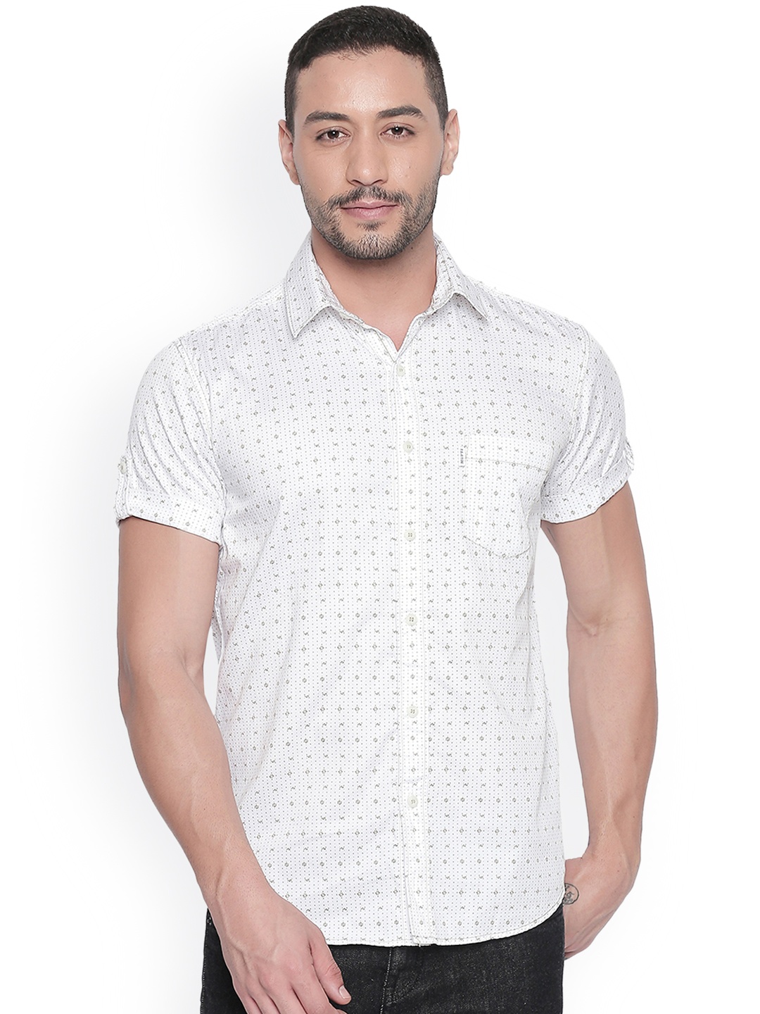 

Mufti Men White & Brown Slim Fit Printed Casual Shirt