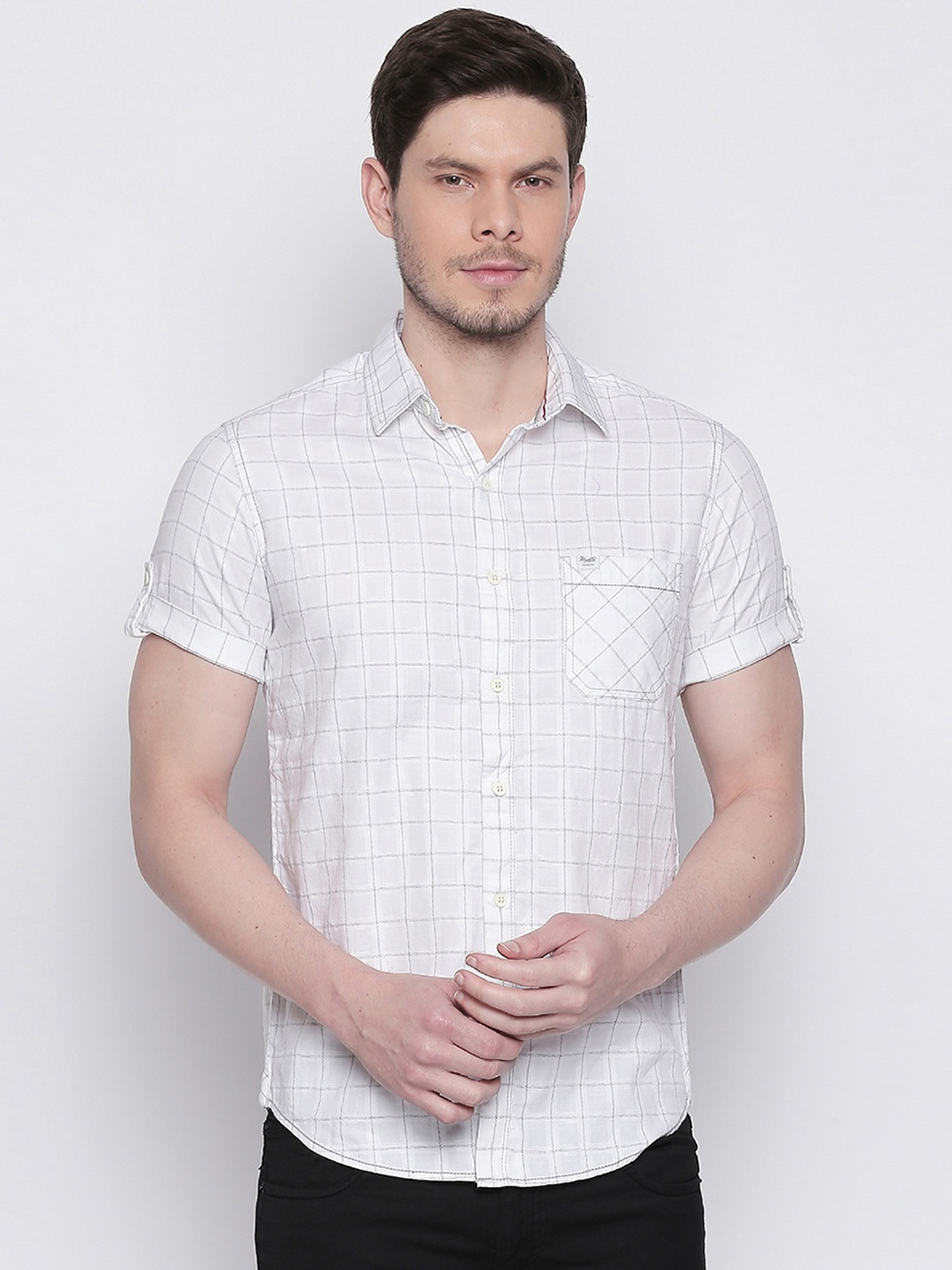 

Mufti Men White & Grey Slim Fit Checked Casual Shirt