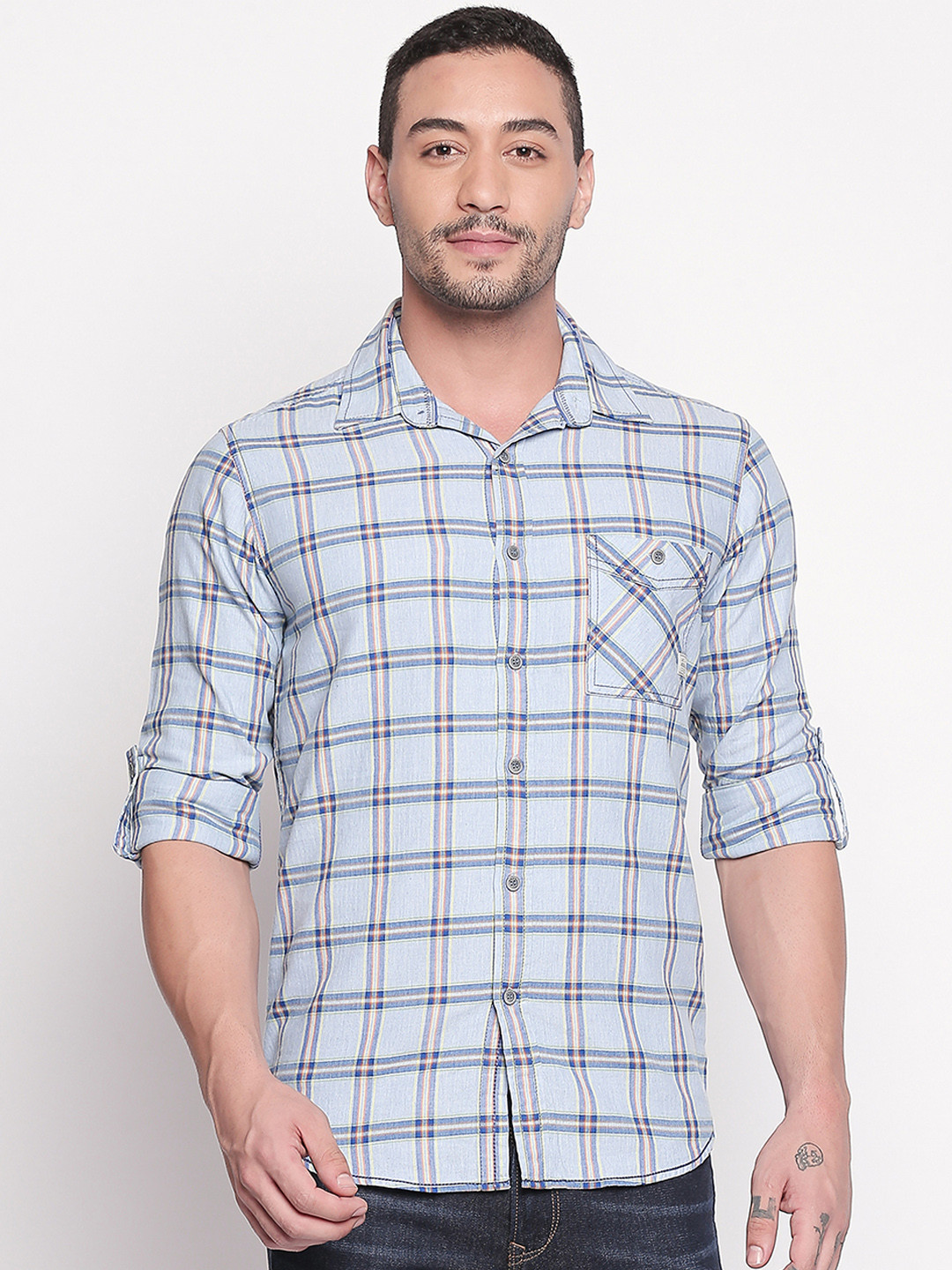 

Mufti Men Blue & Black Slim Fit Checked Casual Shirt