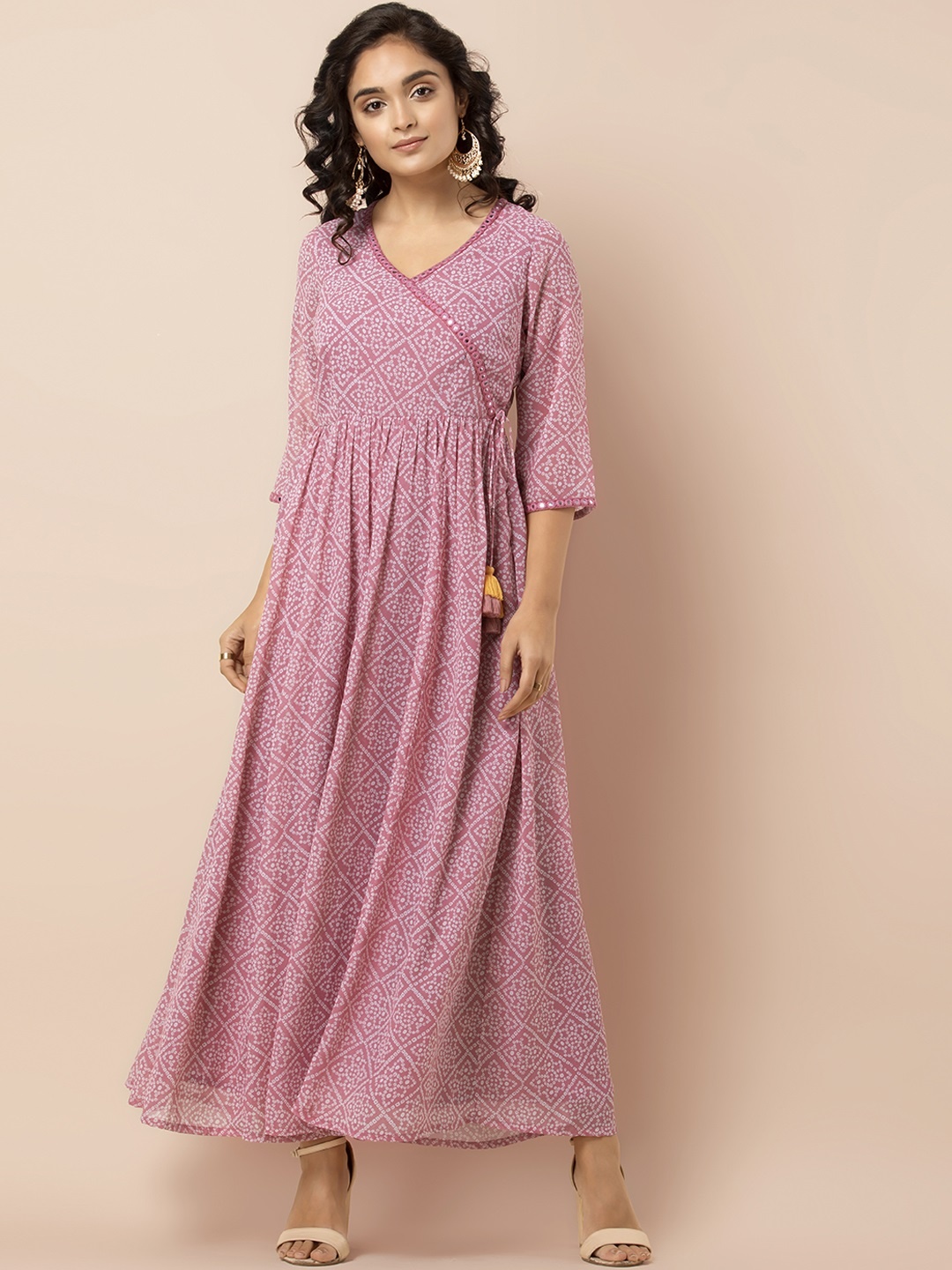 

INDYA Women Pink & White Printed Ethnic Maxi Dress