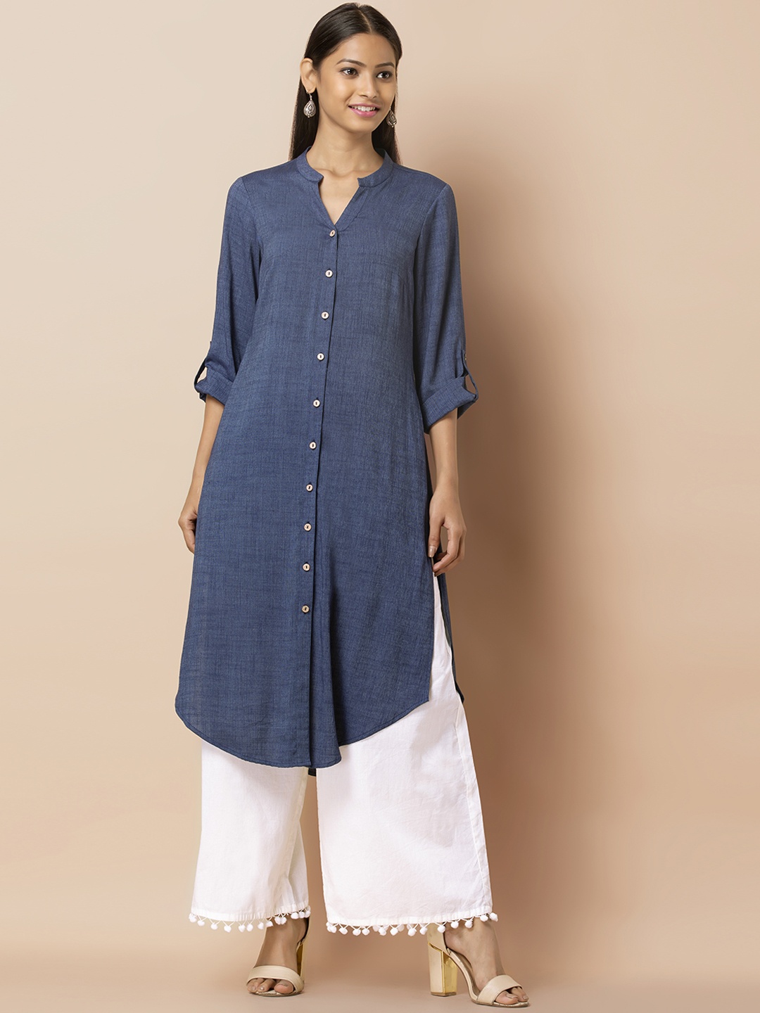 

INDYA Women Navy Blue Solid Straight Kurta