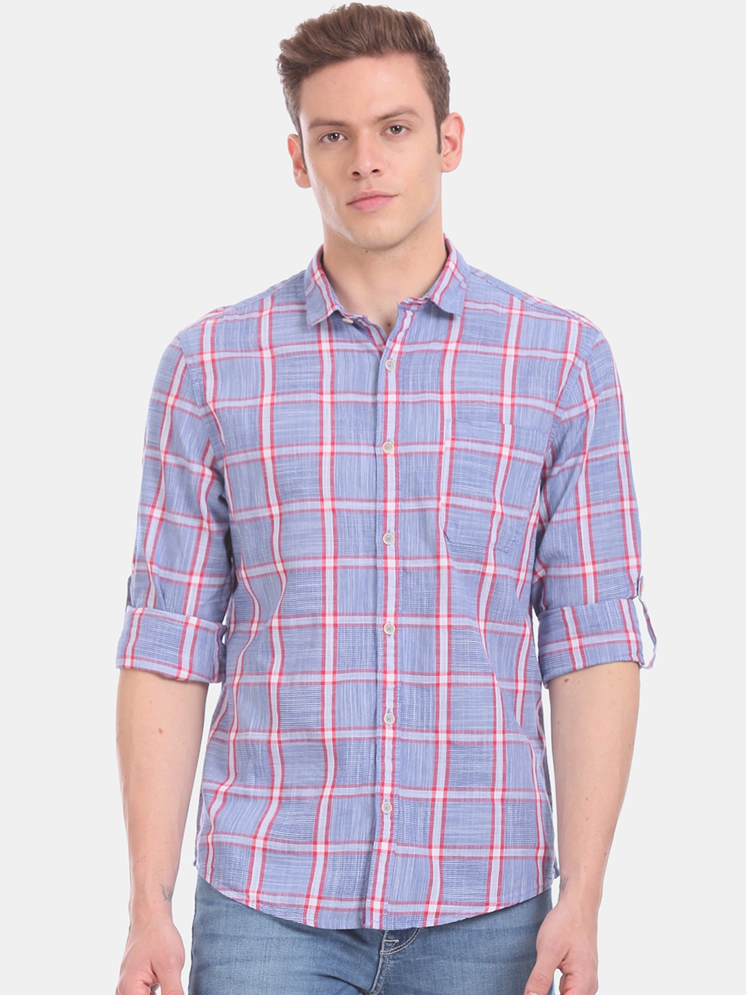 

Cherokee Men Blue & Red Regular Fit Checked Casual Shirt