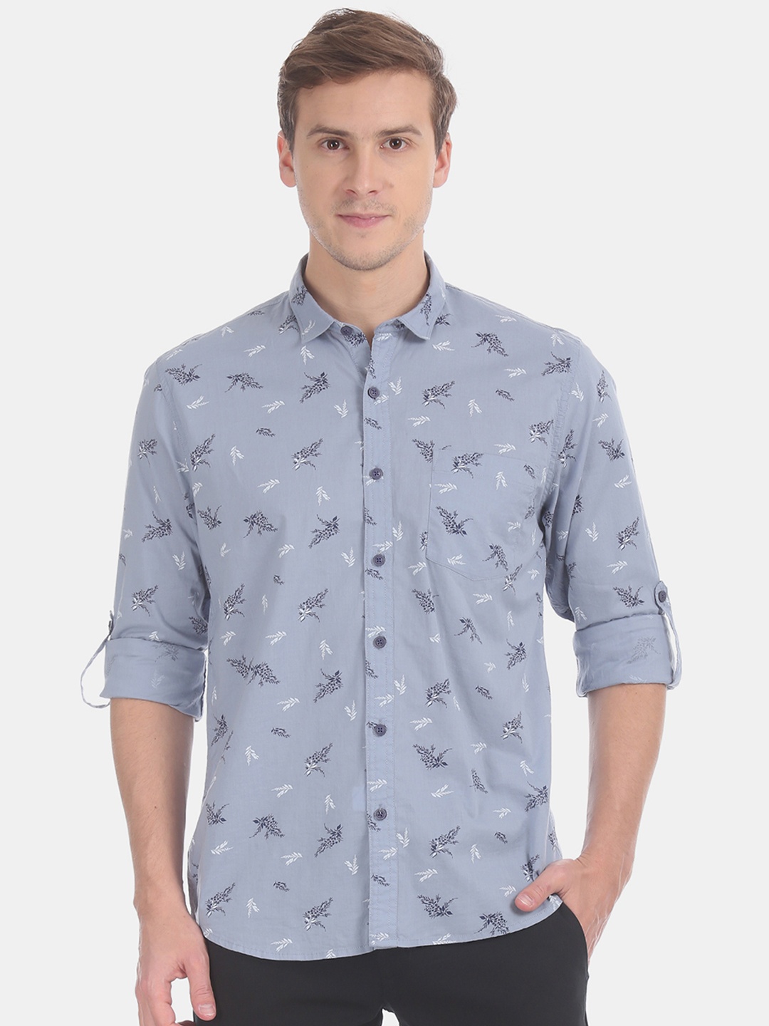 

Cherokee Men Grey & Navy Blue Regular Fit Printed Casual Shirt