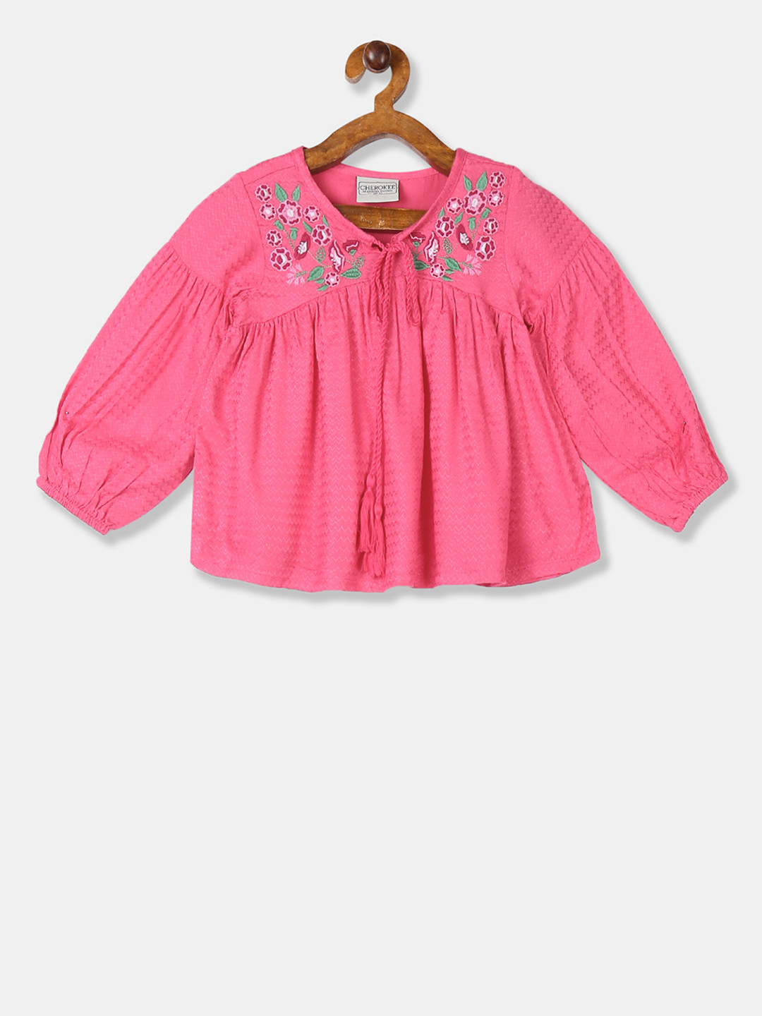 

Cherokee Girls Pink Embroidered A-Line Top