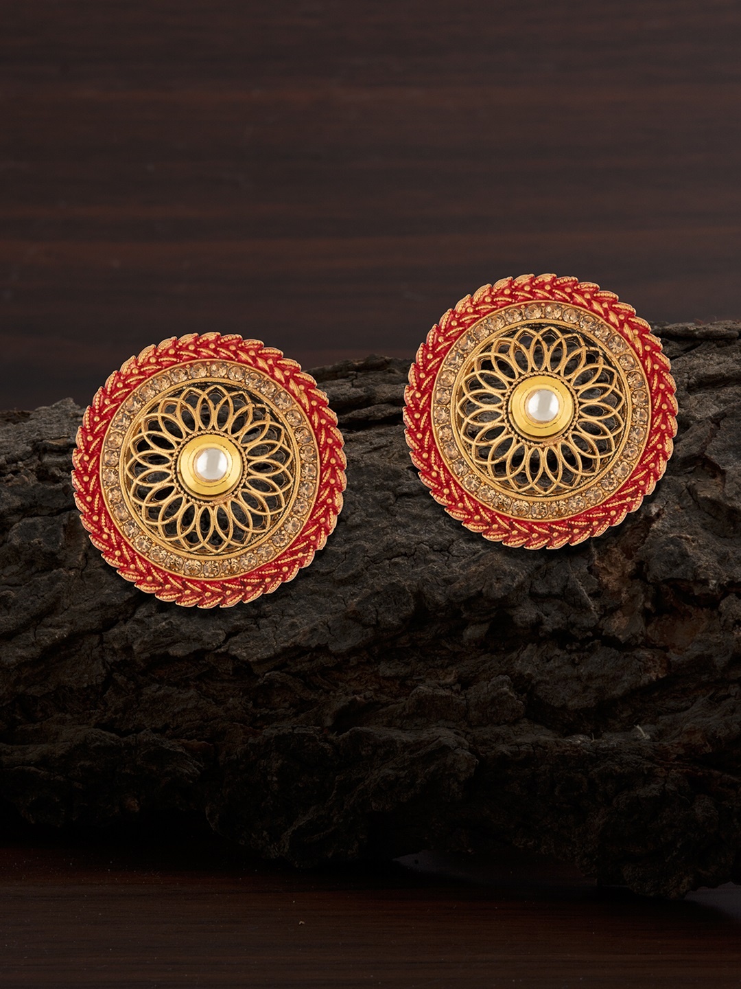 

E2O Gold-Plated & Red Circular Studs