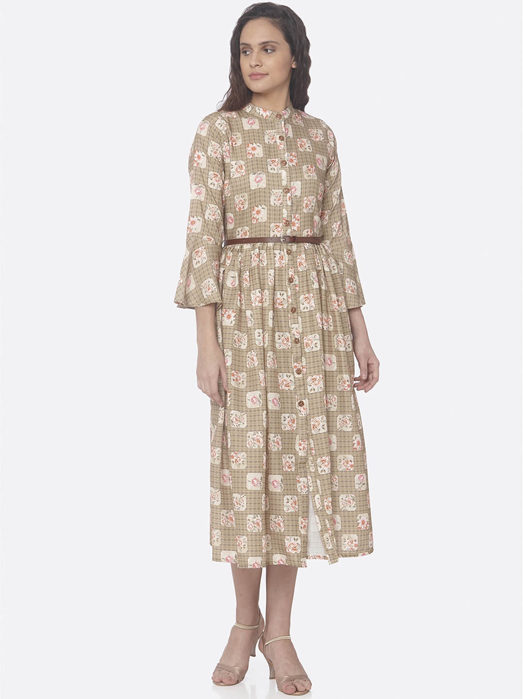 

RAISIN Women Beige Printed Shirt Dress