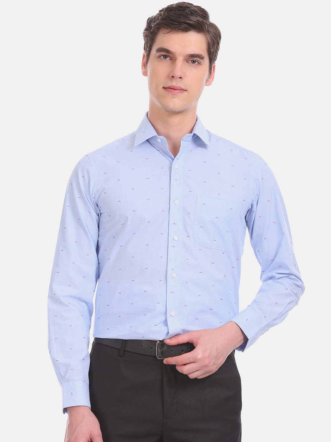

Arrow Men Blue Slim Fit Self Design Formal Shirt