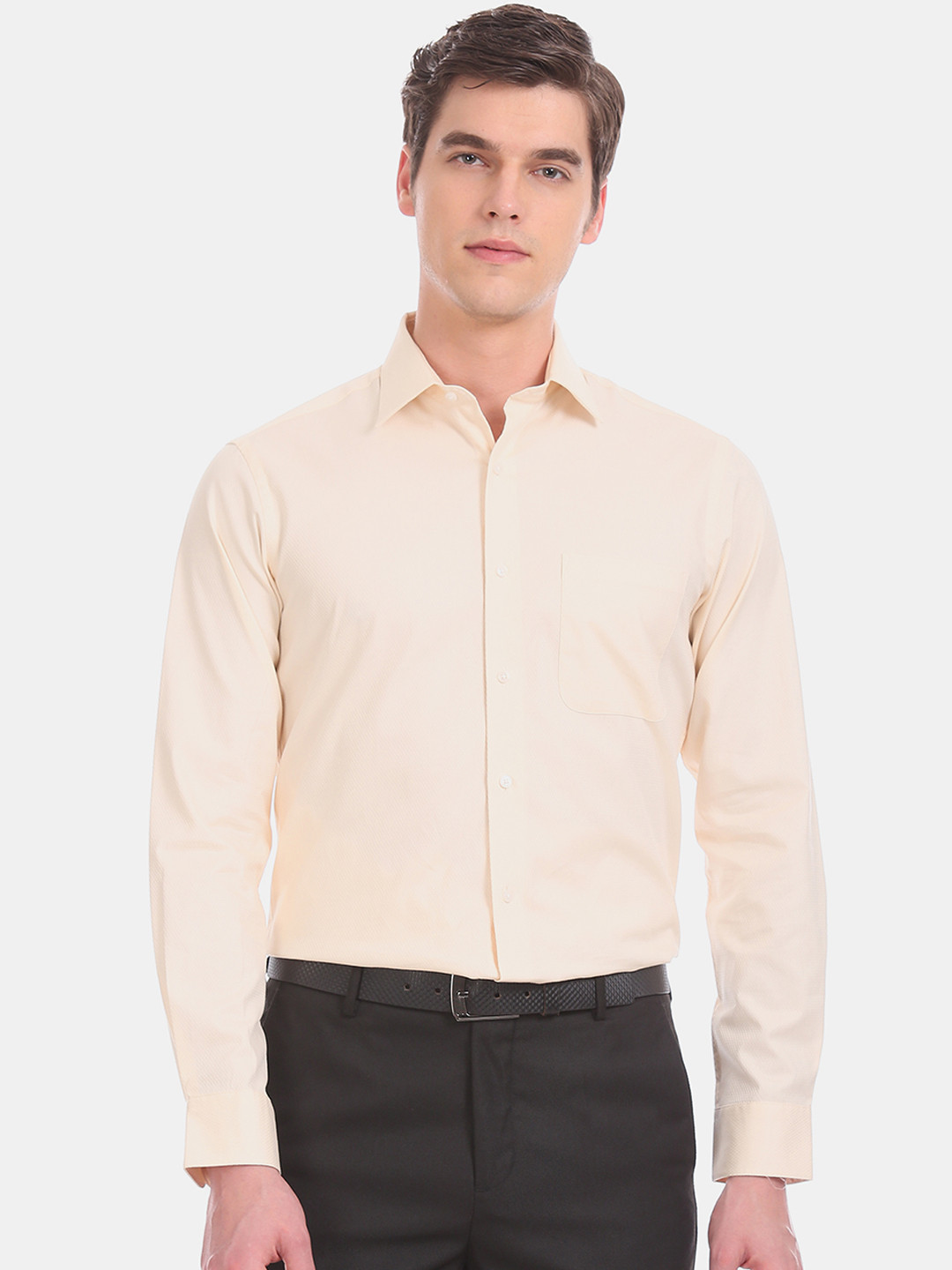 

Arrow Men Cream-Coloured Slim Fit Self Design Formal Shirt