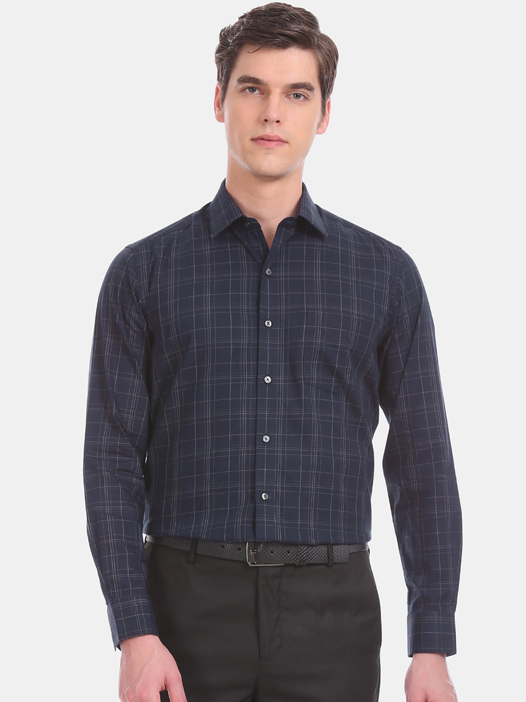 

Arrow Men Navy Blue Slim Fit Checked Formal Shirt