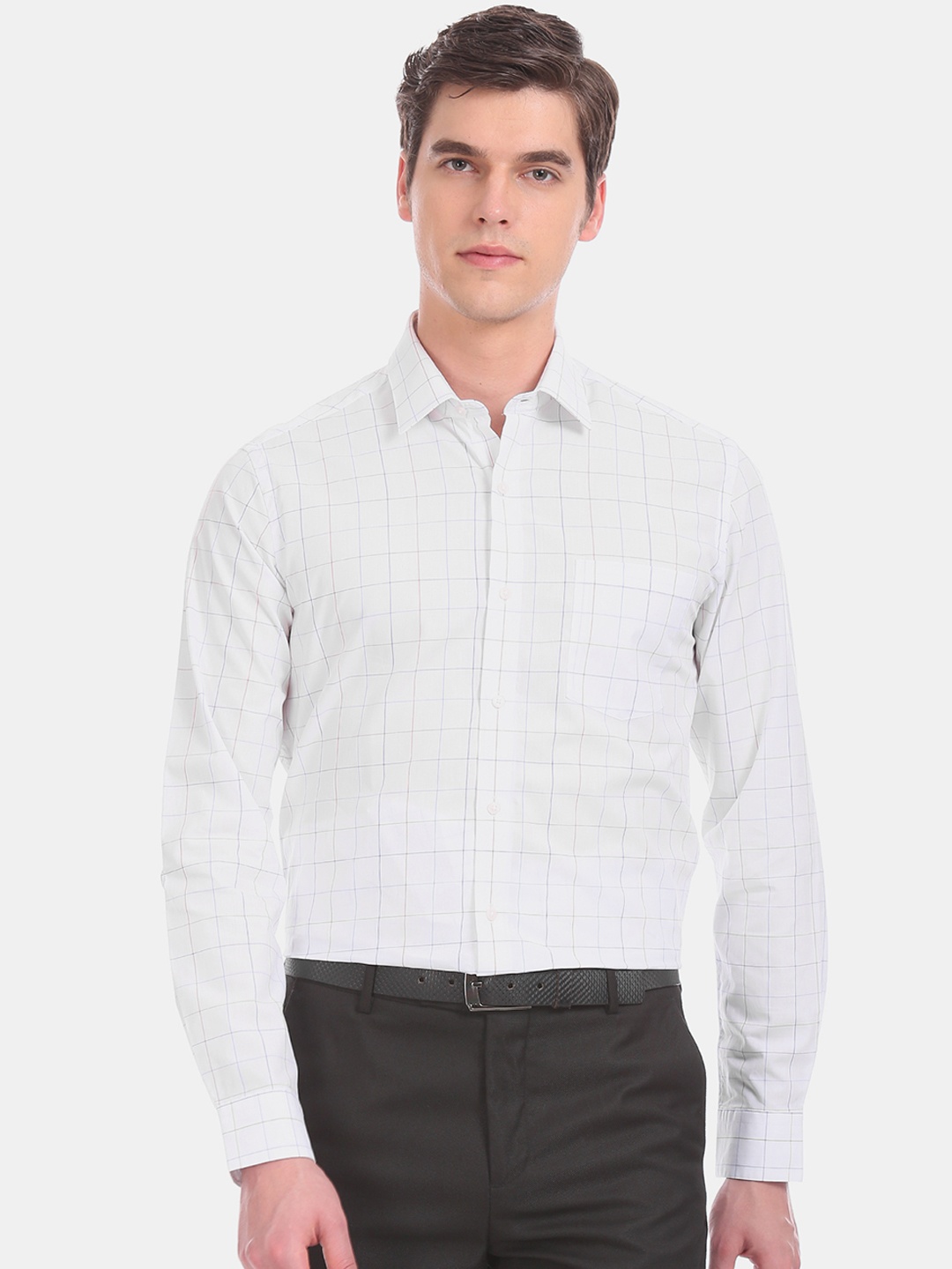 

Arrow Men White & Blue Slim Fit Checked Formal Shirt