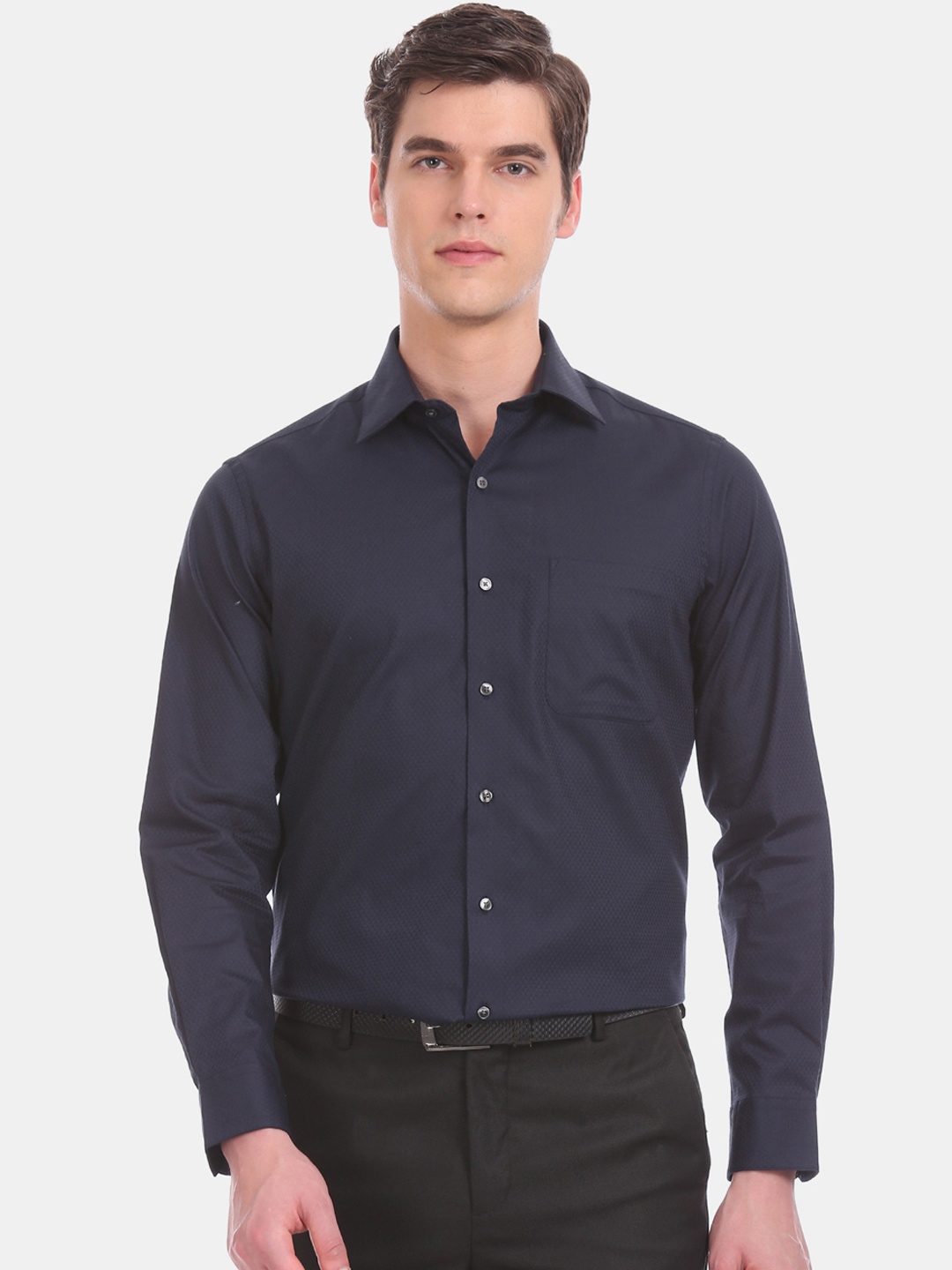 

Arrow Men Blue Slim Fit Self Design Formal Shirt