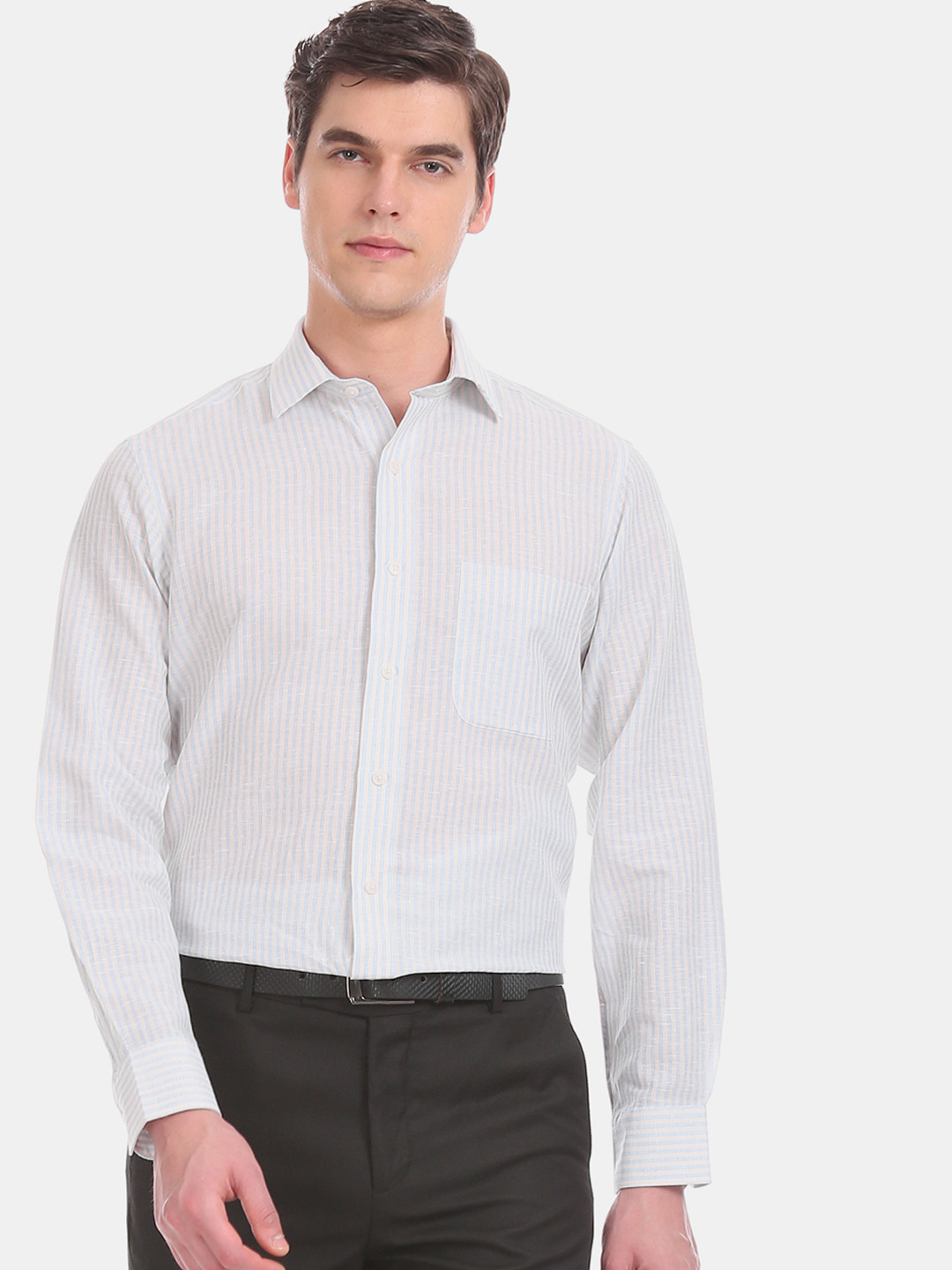 

Arrow Men Yellow & Blue Regular Fit Striped Formal Shirt