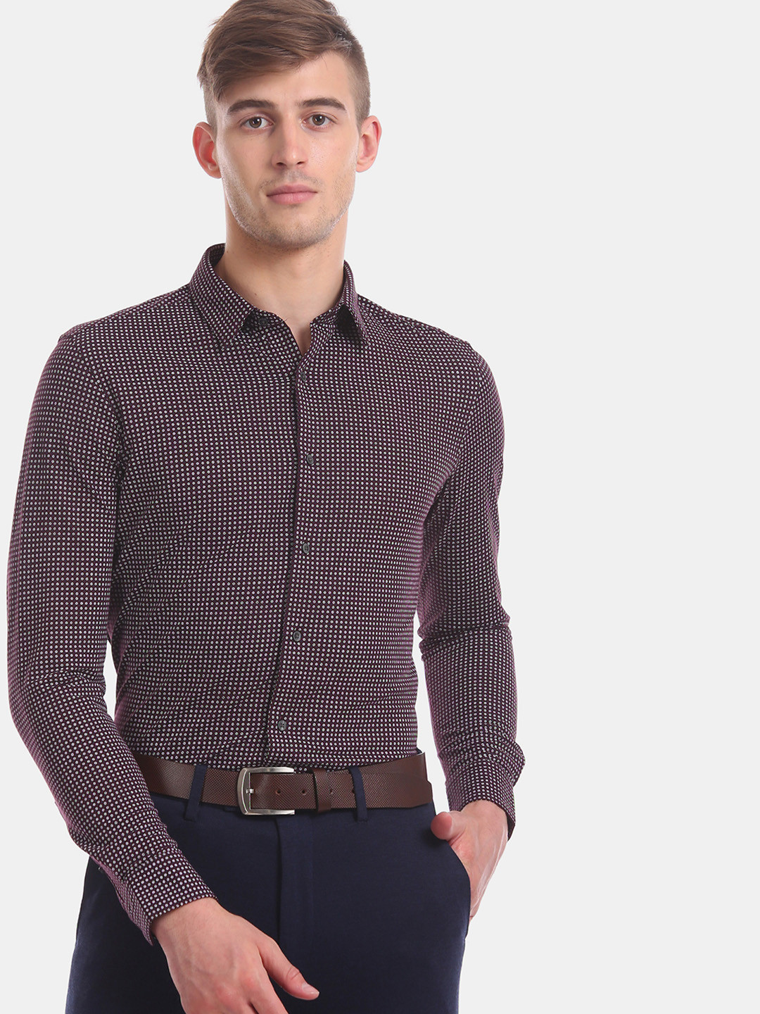 

Arrow Men Brown & White Slim Fit Printed Formal Shirt