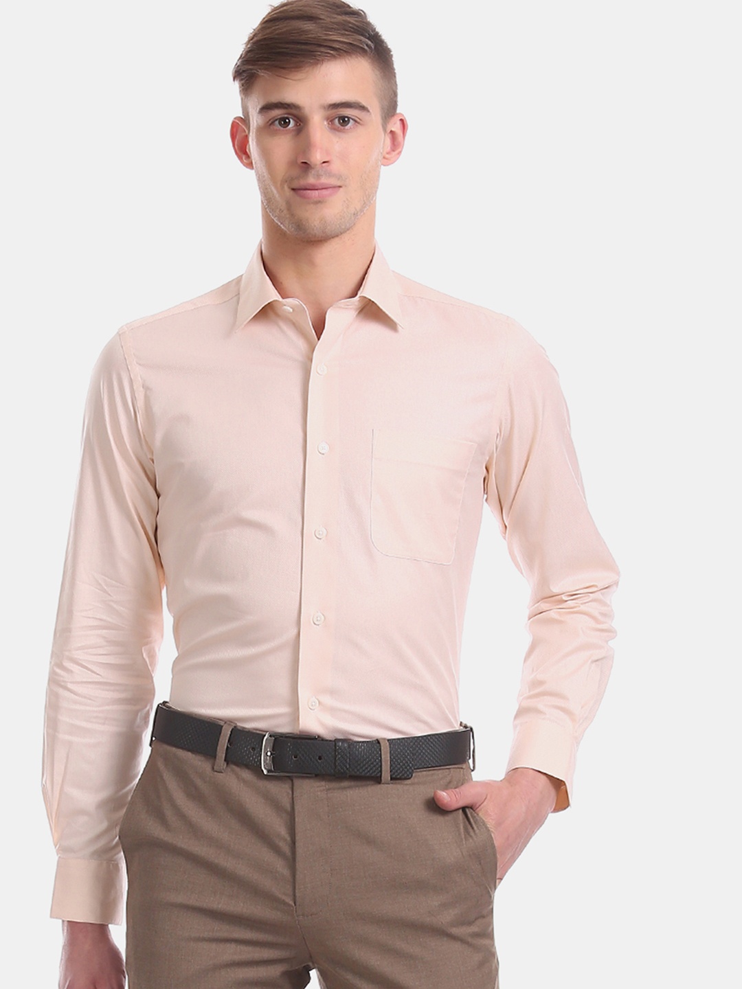 

Arrow Men Orange Regular Fit Self Design Formal Shirt