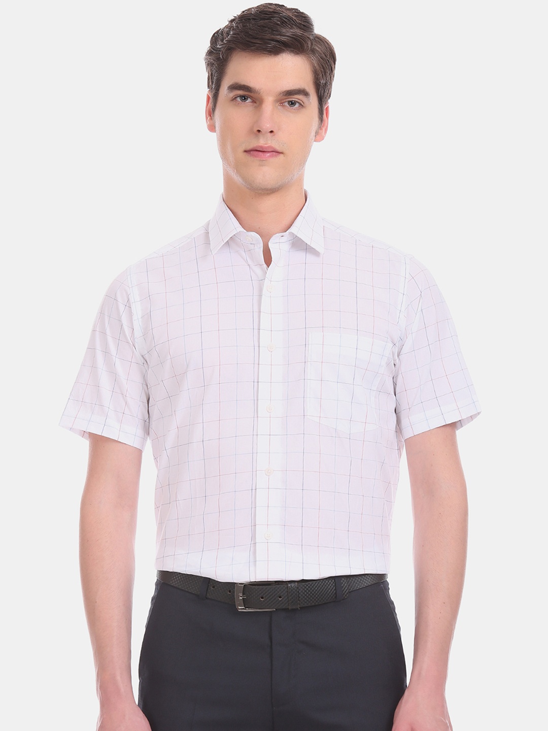 

Arrow Men White & Blue Regular Fit Checked Casual Shirt