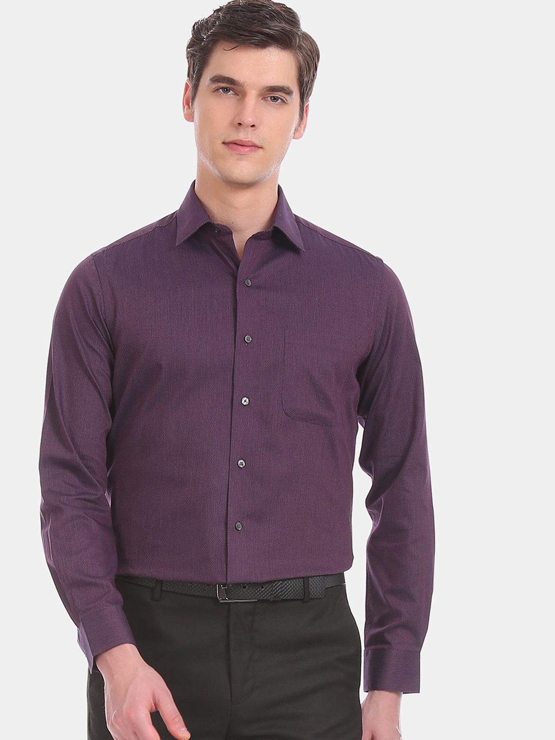 

Arrow Men Purple Slim Fit Self Design Formal Shirt