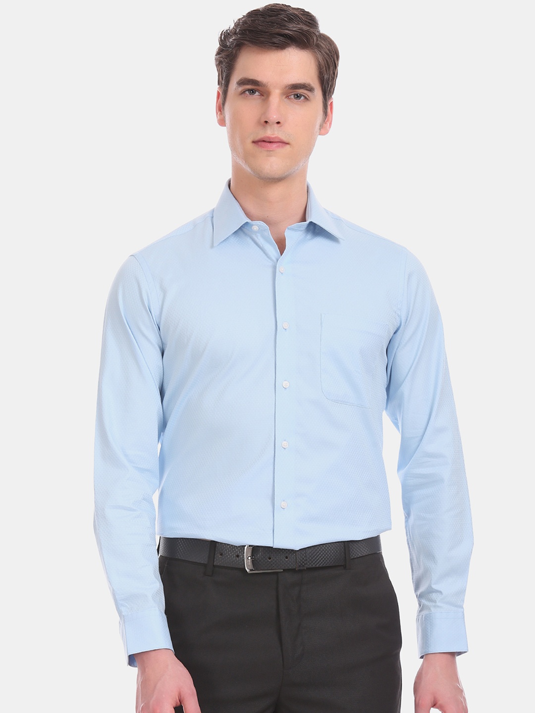 

Arrow Men Blue Slim Fit Self Design Formal Shirt
