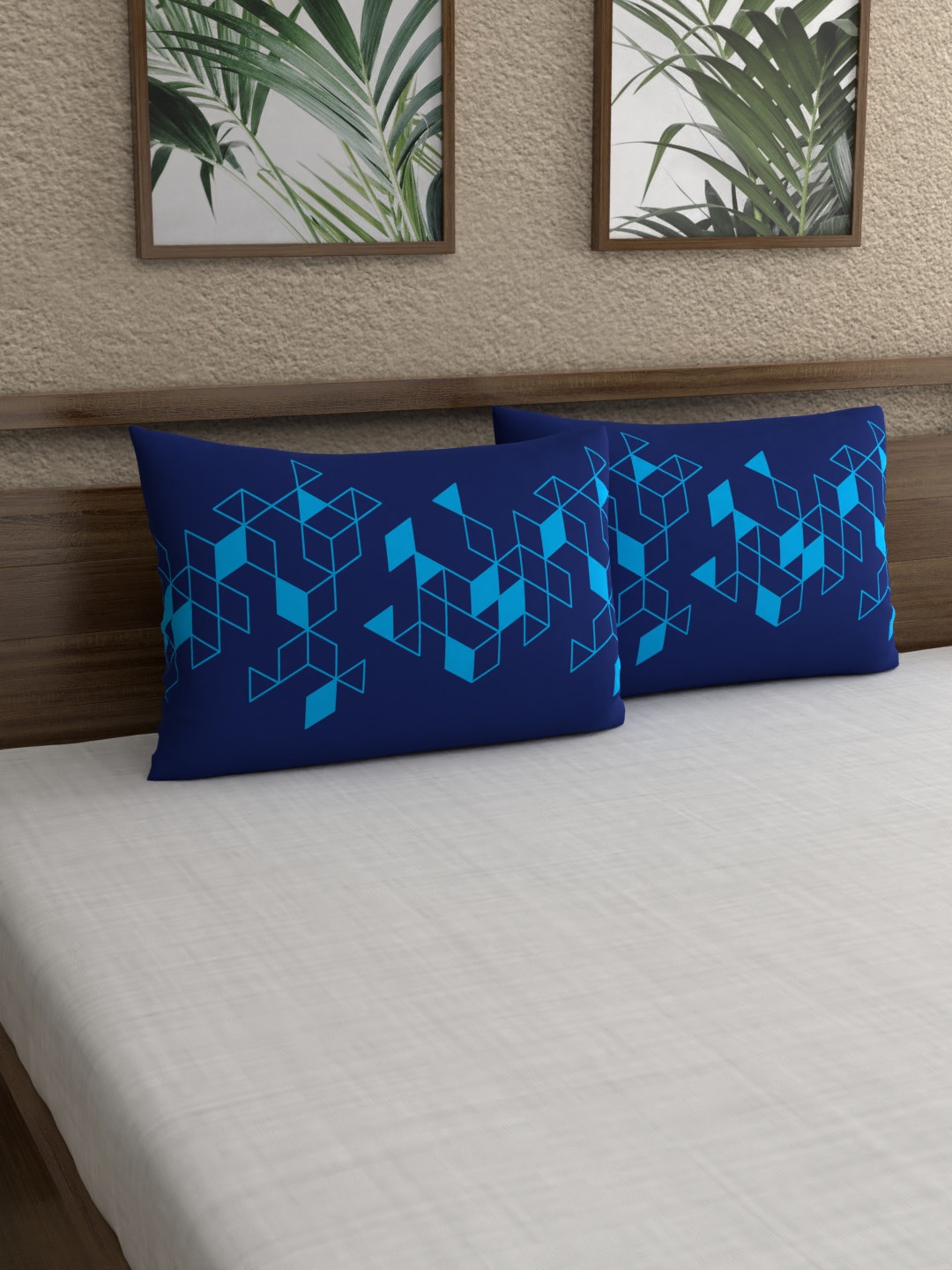

Dreamscape Set Of 2 Navy Blue Printed 144 TC Pillow Covers
