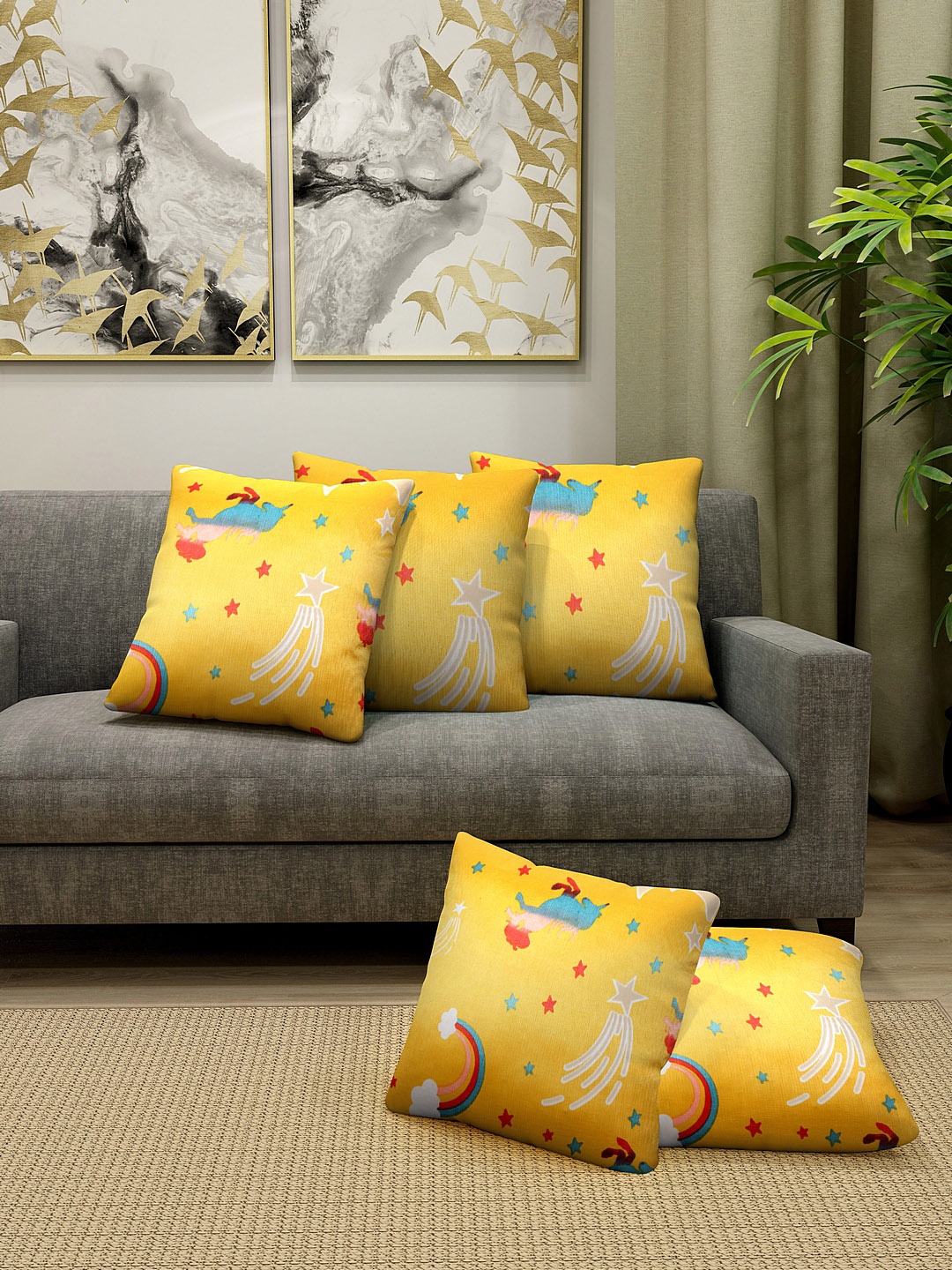 

Cortina Yellow & Red Set of 5 Abstract Square Cushion Covers