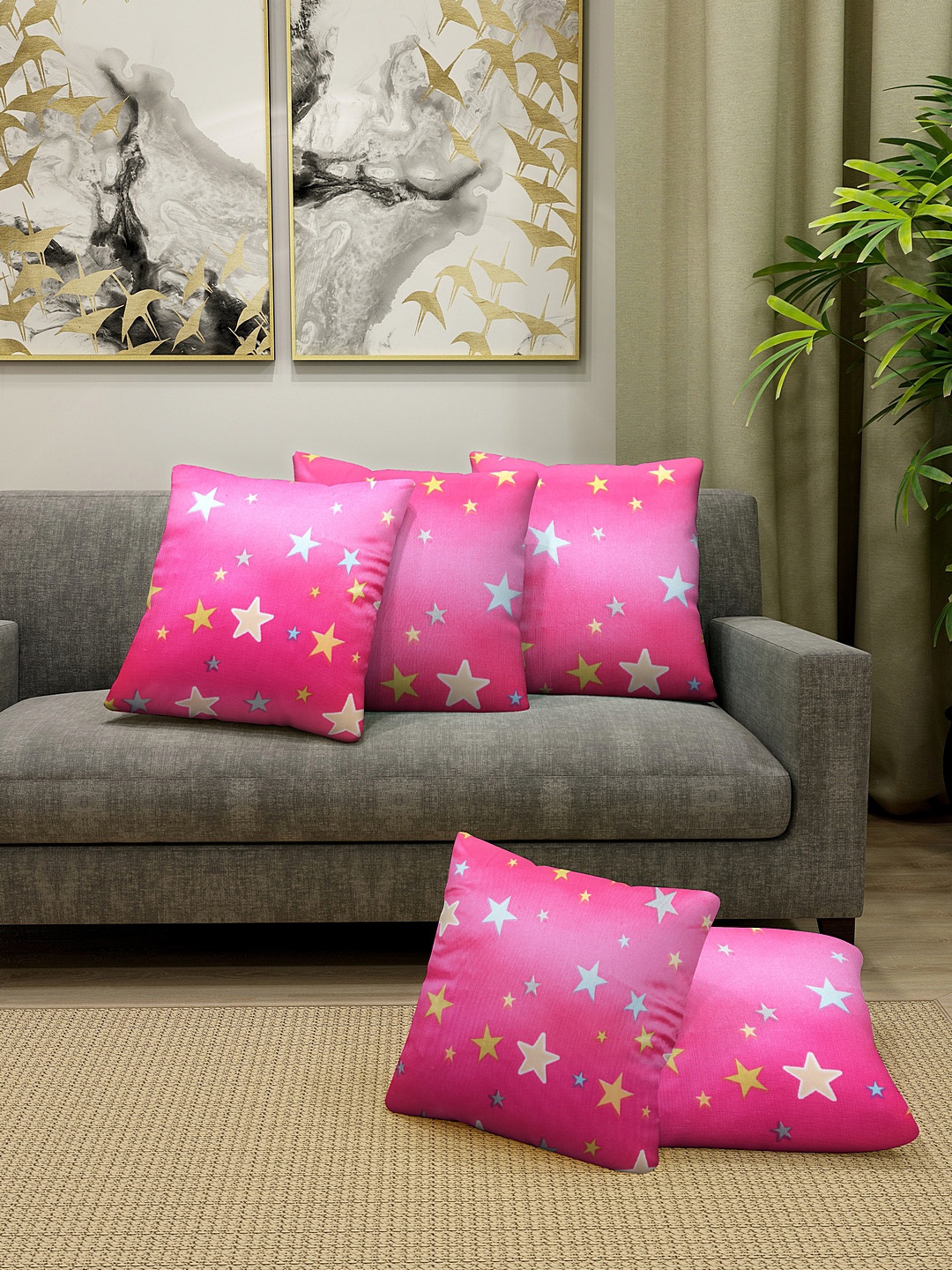 

Cortina Pink Set of 5 Geometric Square Cushion Covers