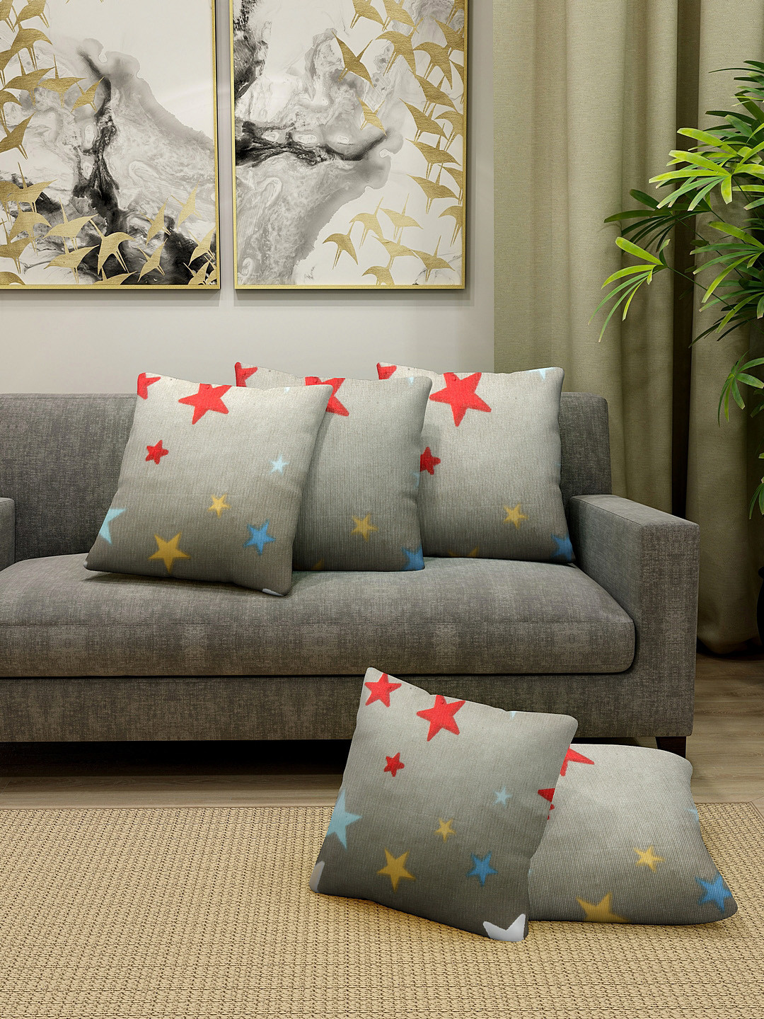 

Cortina Grey & Red Set of 5 Geometric Square Cushion Covers