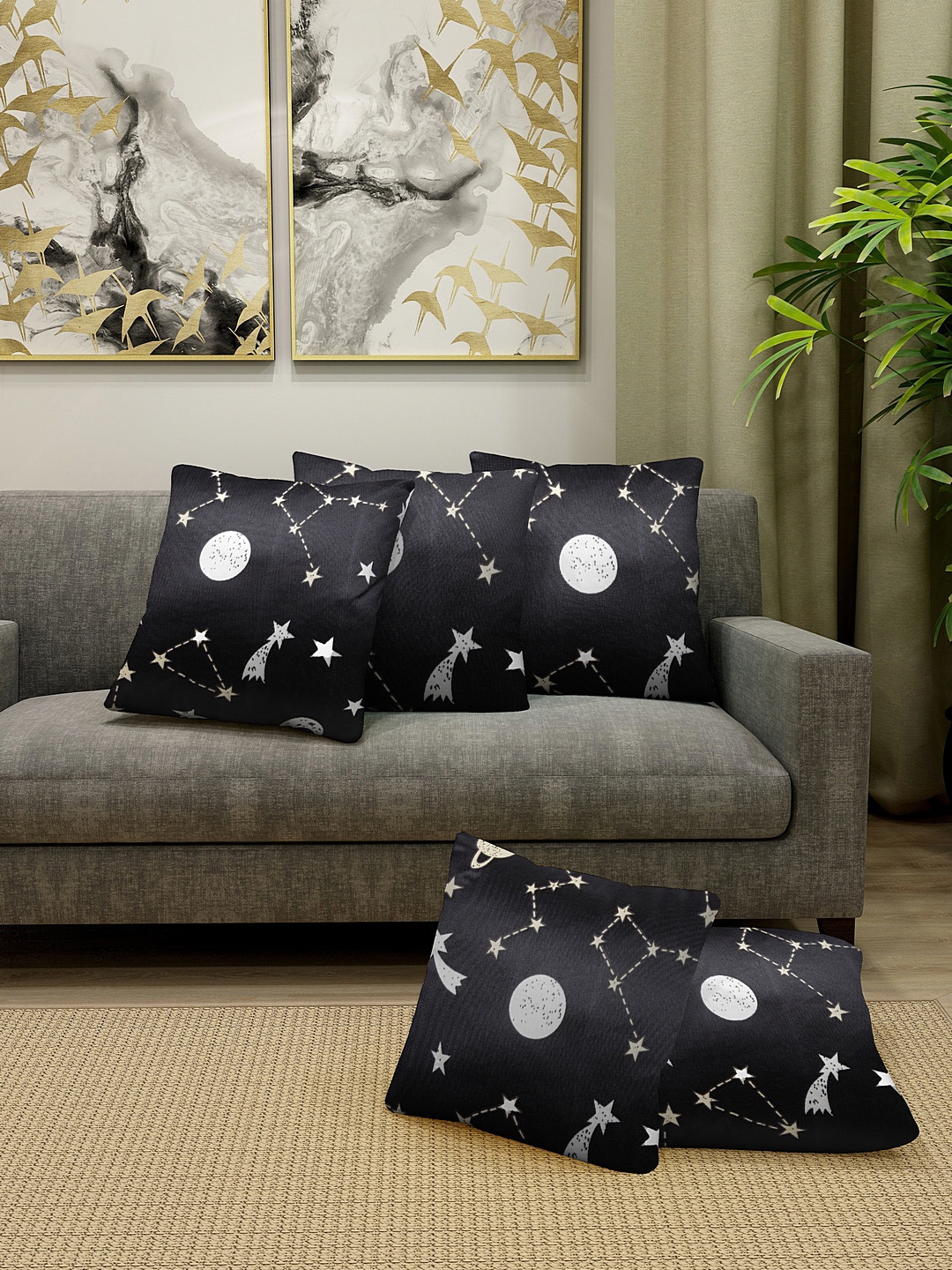 

Cortina Black & White Set of 5 Geometric Square Cushion Covers