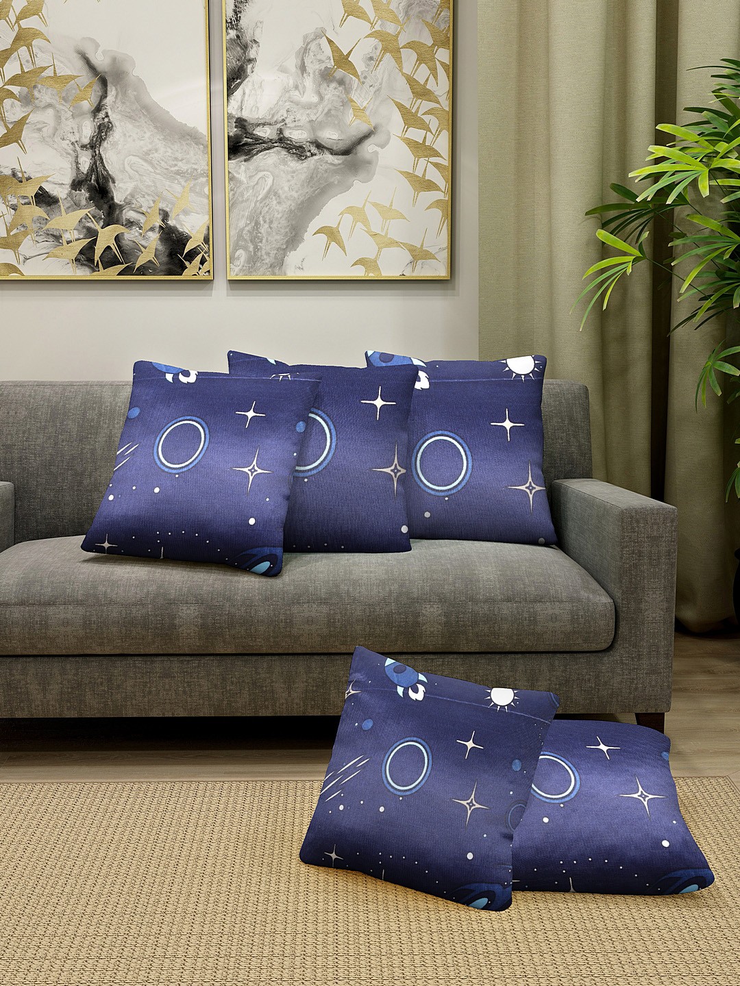 

Cortina Navy Blue & White Set of 5 Abstract Square Cushion Covers