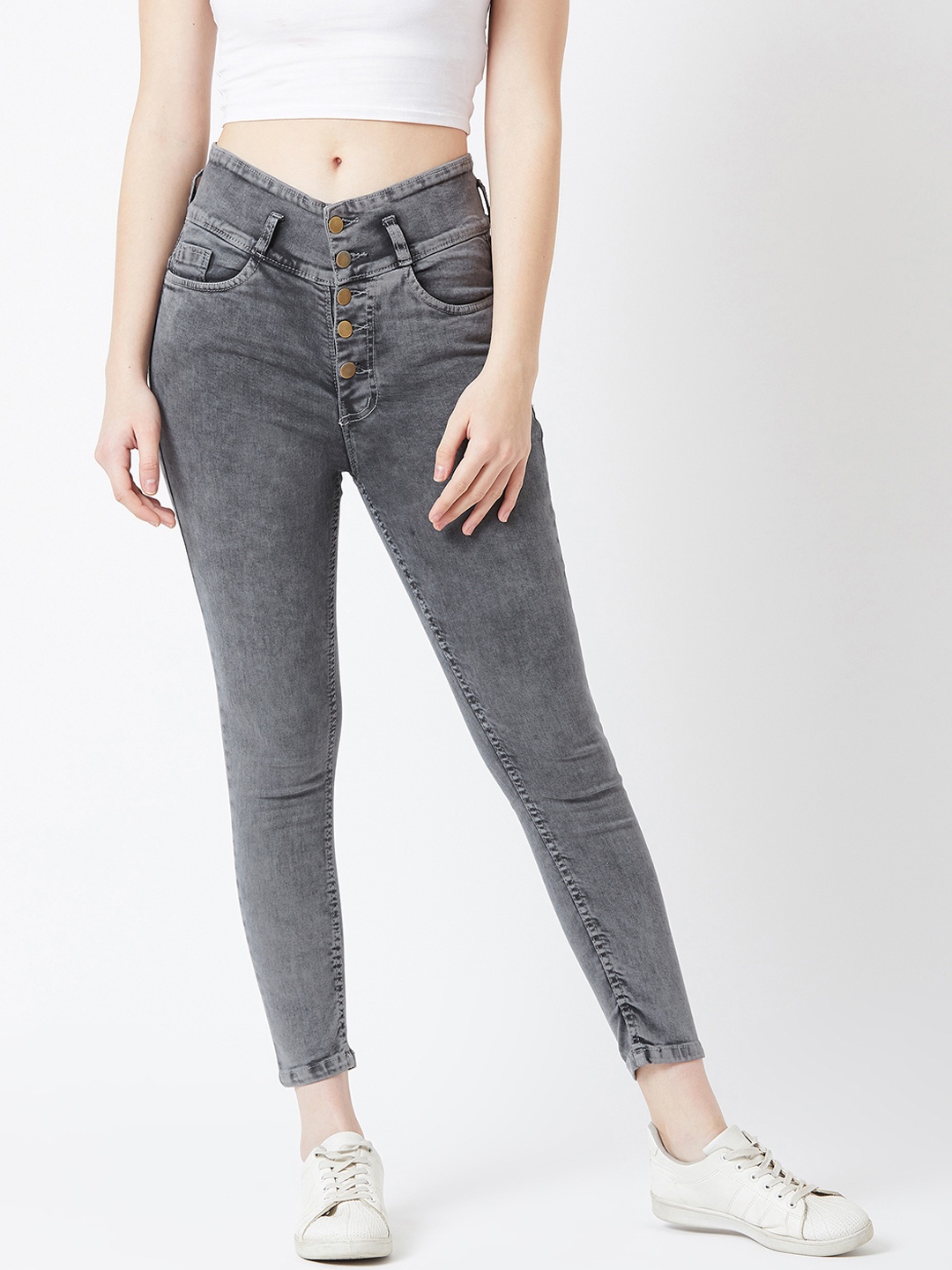 

The Dry State Women Grey Slim Fit High-Rise Clean Look Jeans