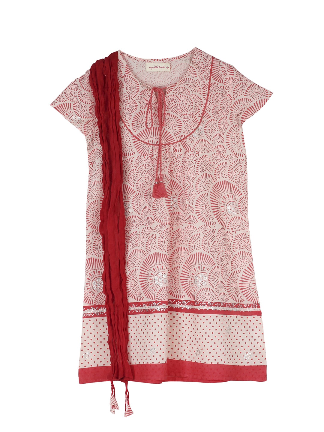 

My Little Lambs Girls Off-White & Red Printed A-Line Kurta