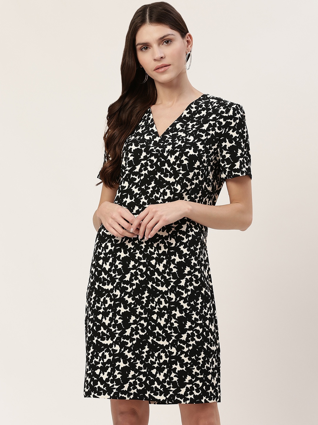 

Marks & Spencer Women Black & Off-White Printed A-Line Dress