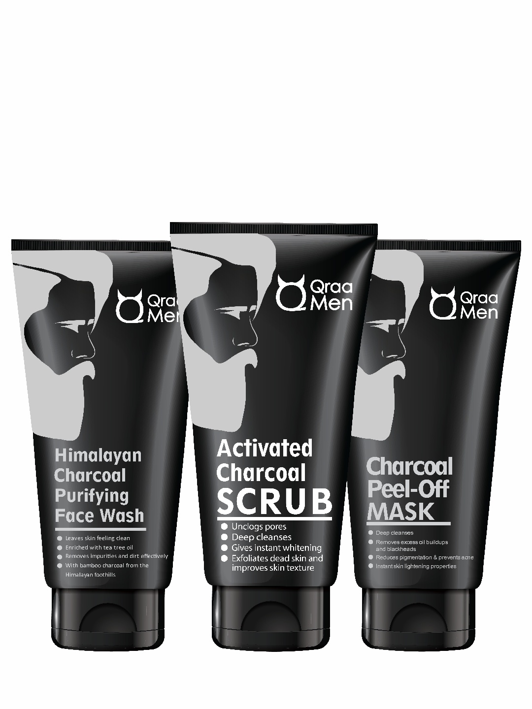 

Qraa Men Pack of 3 Activated Charcoal Kit, Black
