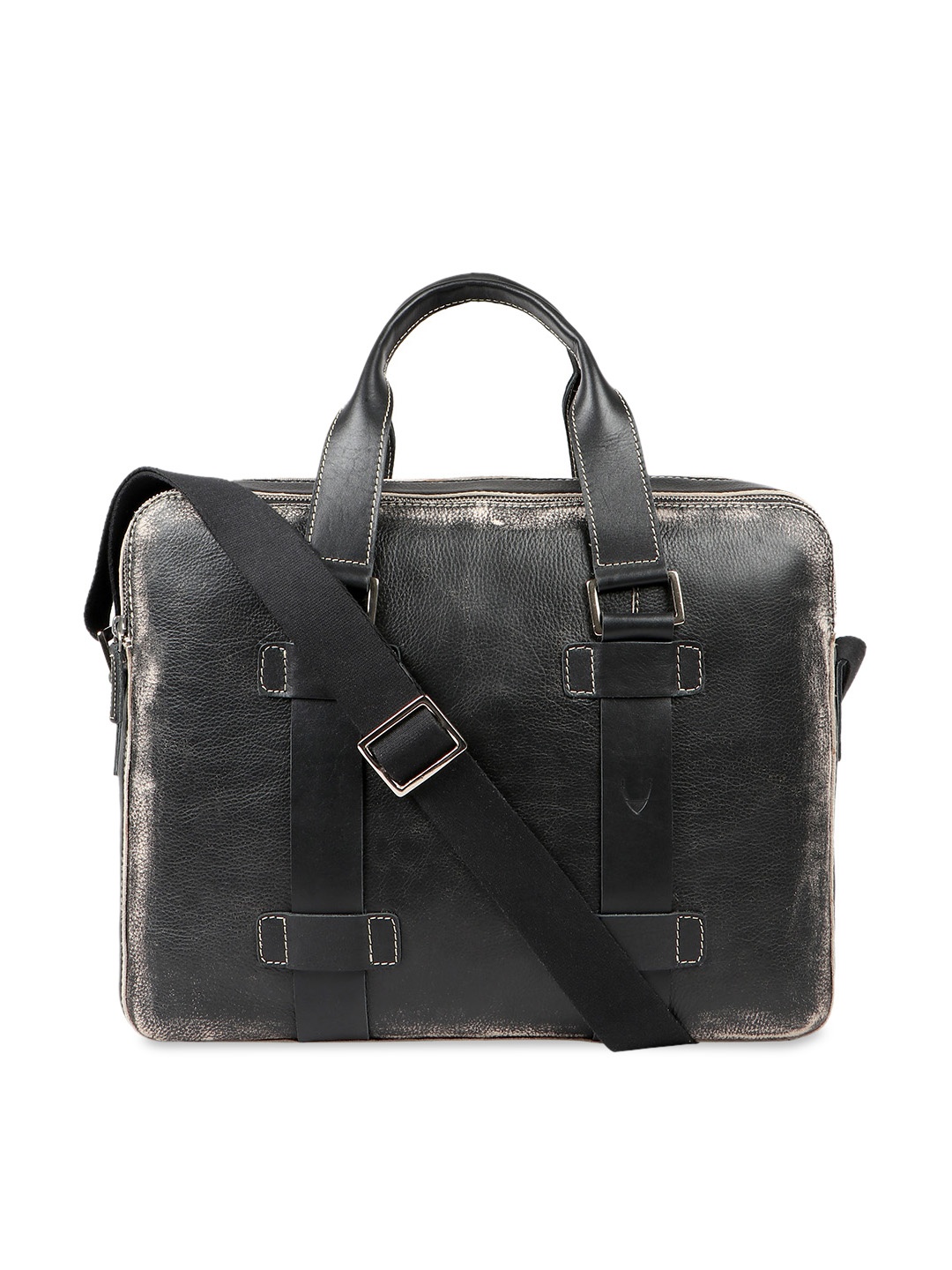 

Hidesign Men Black Solid Leather Messenger Bag