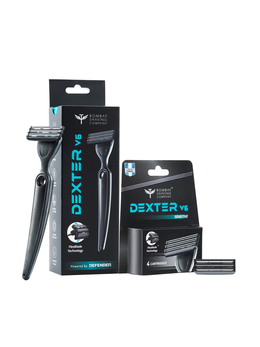 

Bombay Shaving Company Dexter V6 Shaving Razor and 4 Senstive Cartridges, Black