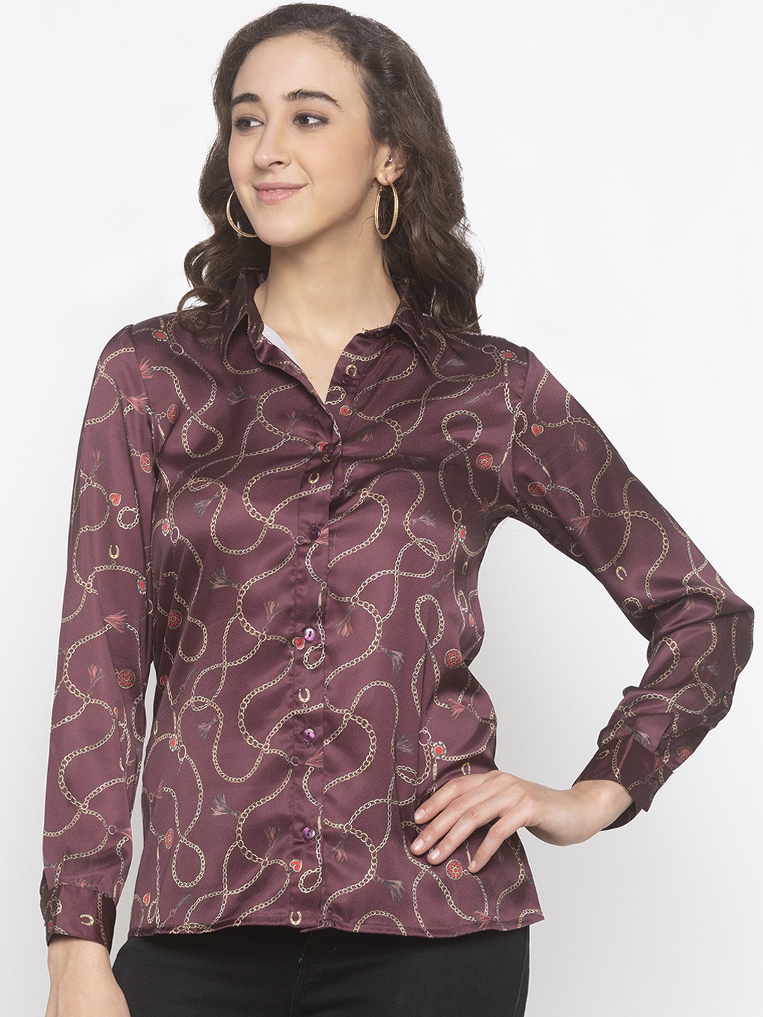 

Globus Women Burgundy Regular Fit Printed Casual Shirt