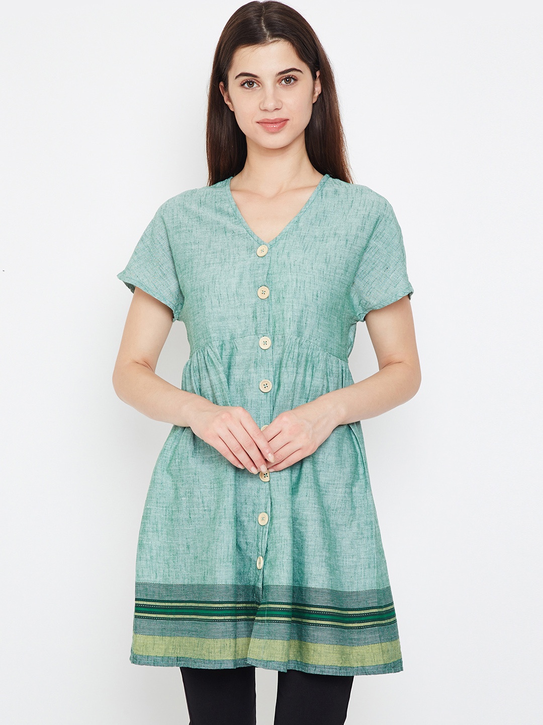 

Oxolloxo Women Sea Green Solid Tunic