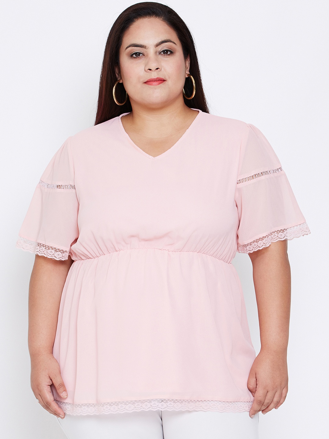 

Oxolloxo Women Pink Self Design Cinched Waist Top