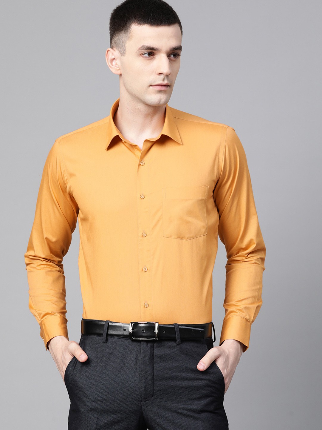 

DENNISON Men Mustard Yellow Smart Slim Fit Solid Formal Shirt