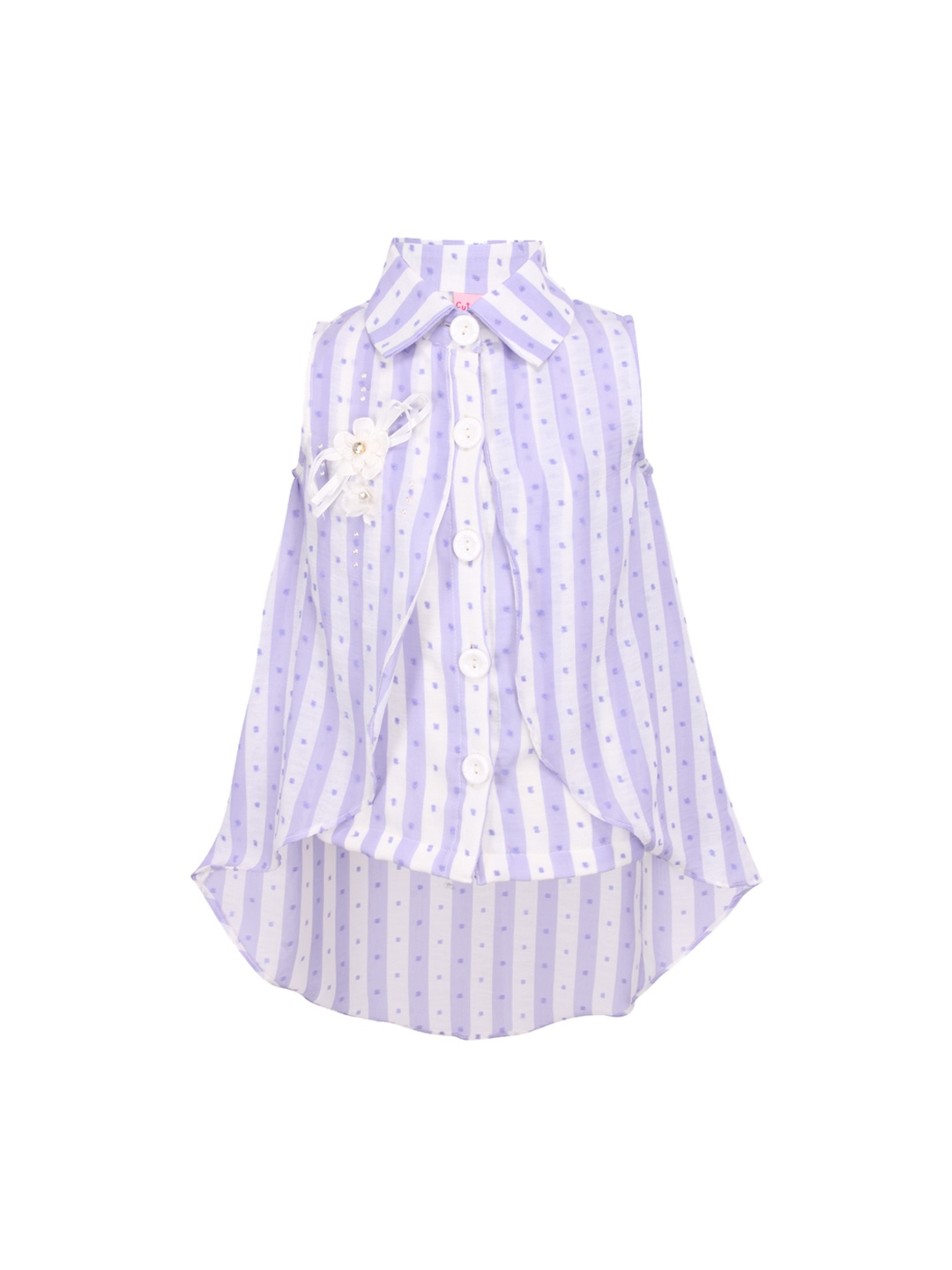 

CUTECUMBER Girls Purple & White Striped High-Low Top