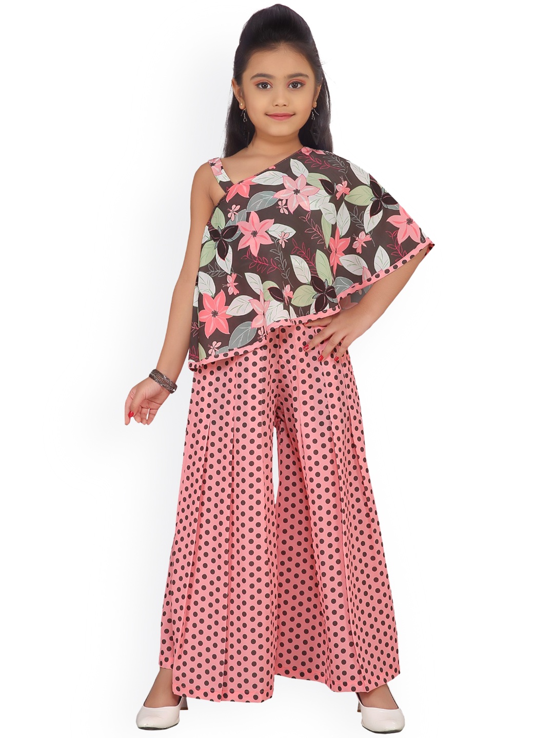 

ADIVA Girls Pink & Brown Printed Top with Palazzos