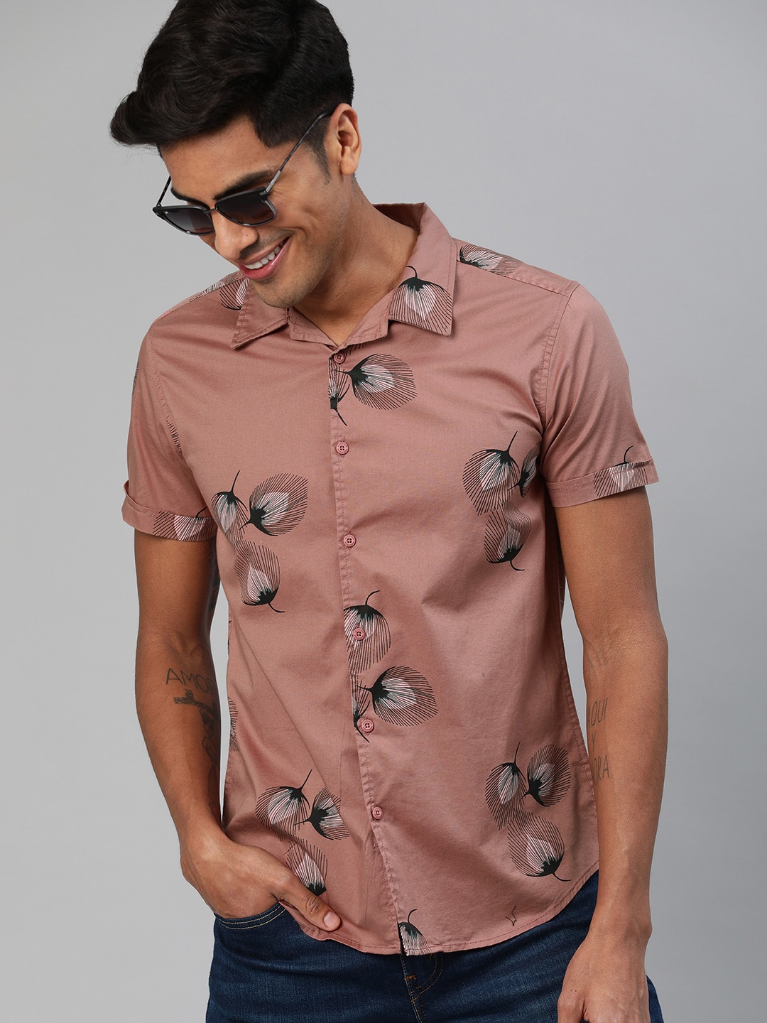 

HERE&NOW Men Pink Slim Fit Printed Casual Shirt